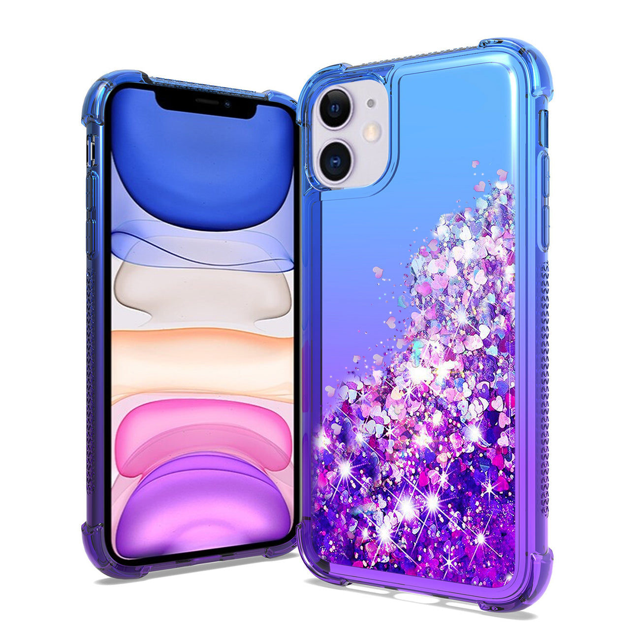 Case Bumper Shiny Flowing Glitter Liquid Apple iPhone 11 Blue Color