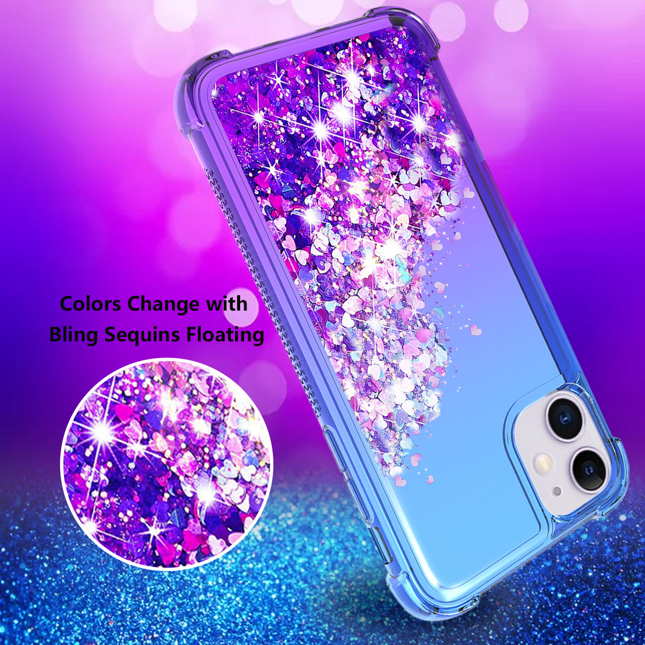 Case Bumper Shiny Flowing Glitter Liquid Apple iPhone 11 Blue Color