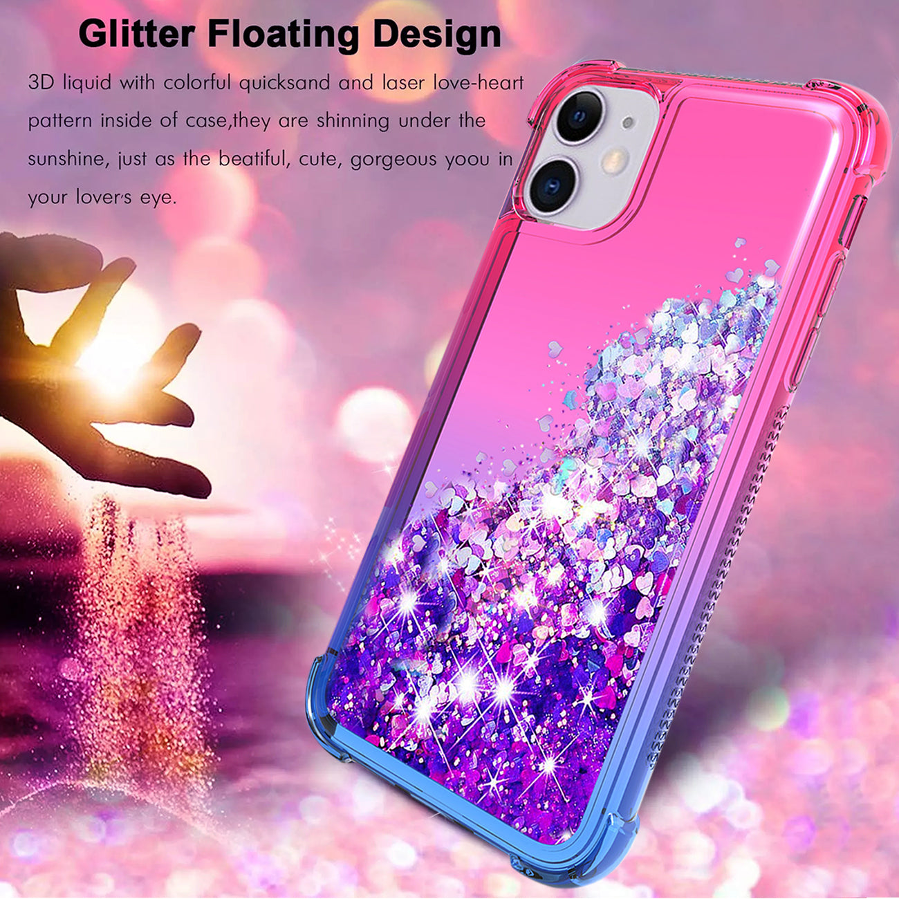 Case Bumper Shiny Flowing Glitter Liquid Apple iPhone 11 Pink Color