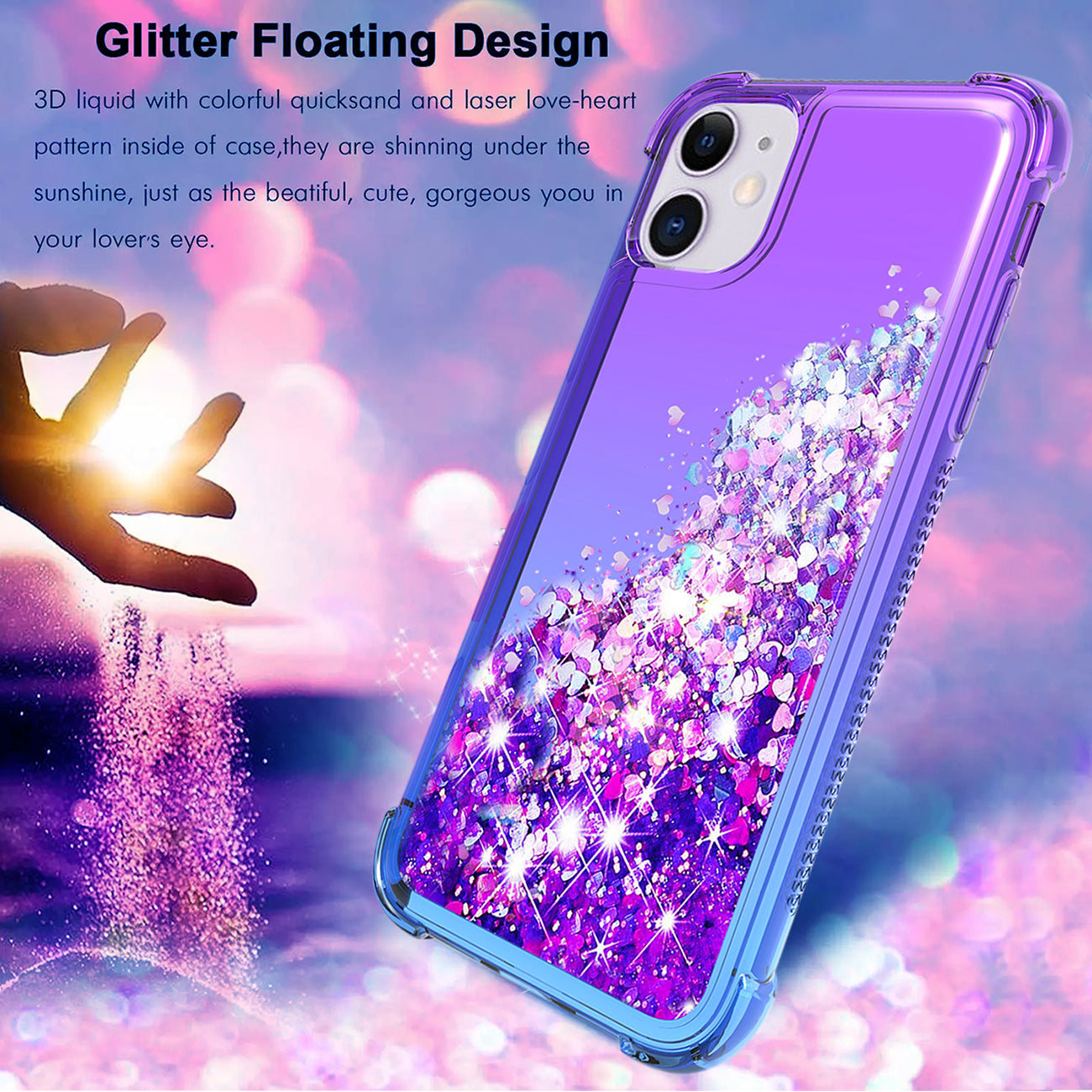 Case Bumper Shiny Flowing Glitter Liquid Apple iPhone 11 Purple Color