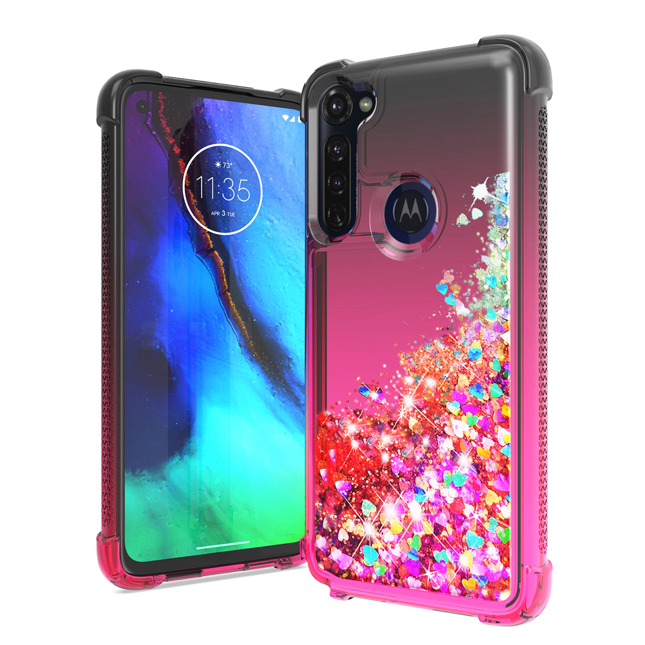 Case Bumper Shiny Flowing Glitter Liquid Motorola G Stylus Black Color