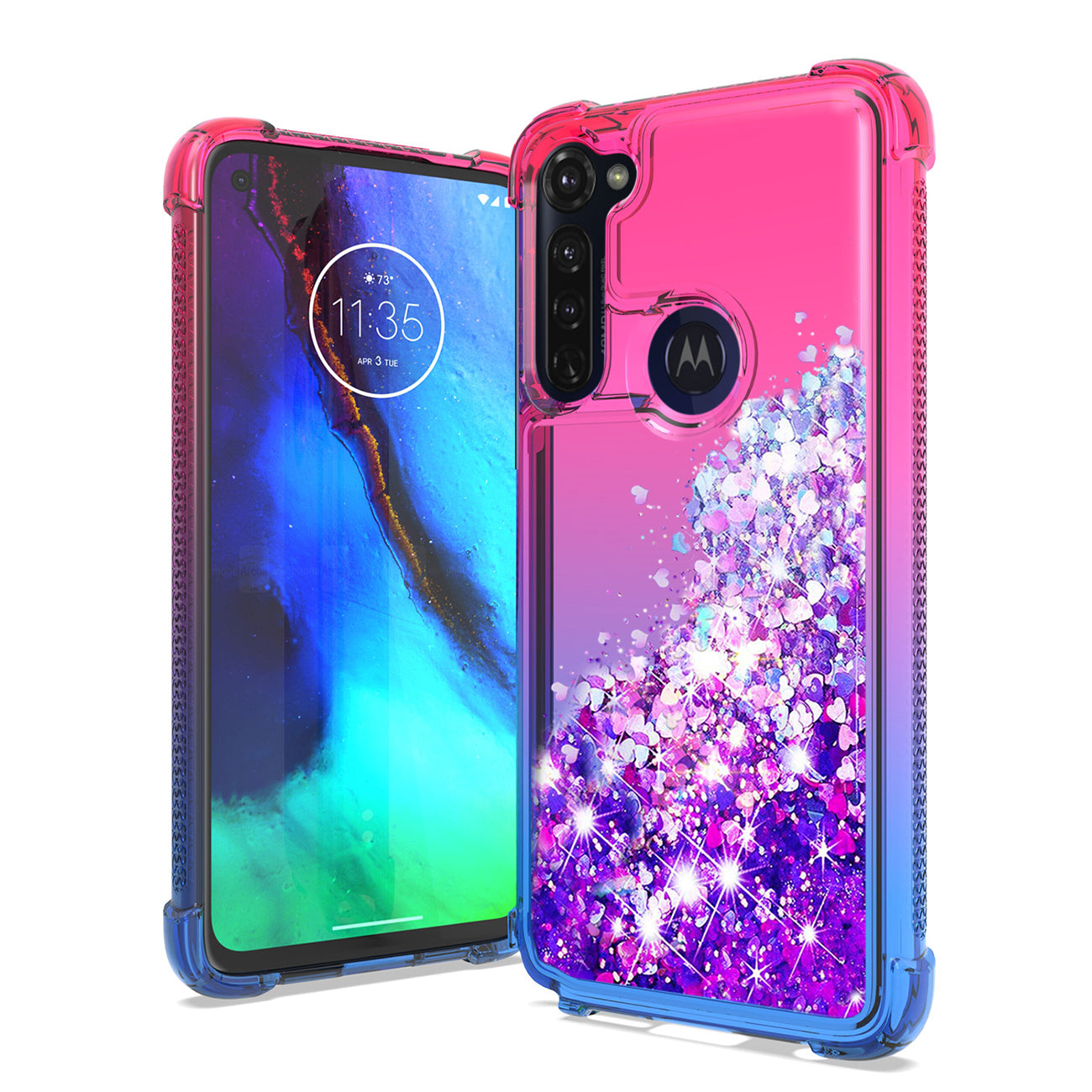 Case Bumper Shiny Flowing Glitter Liquid Motorola G Stylus Pink Color