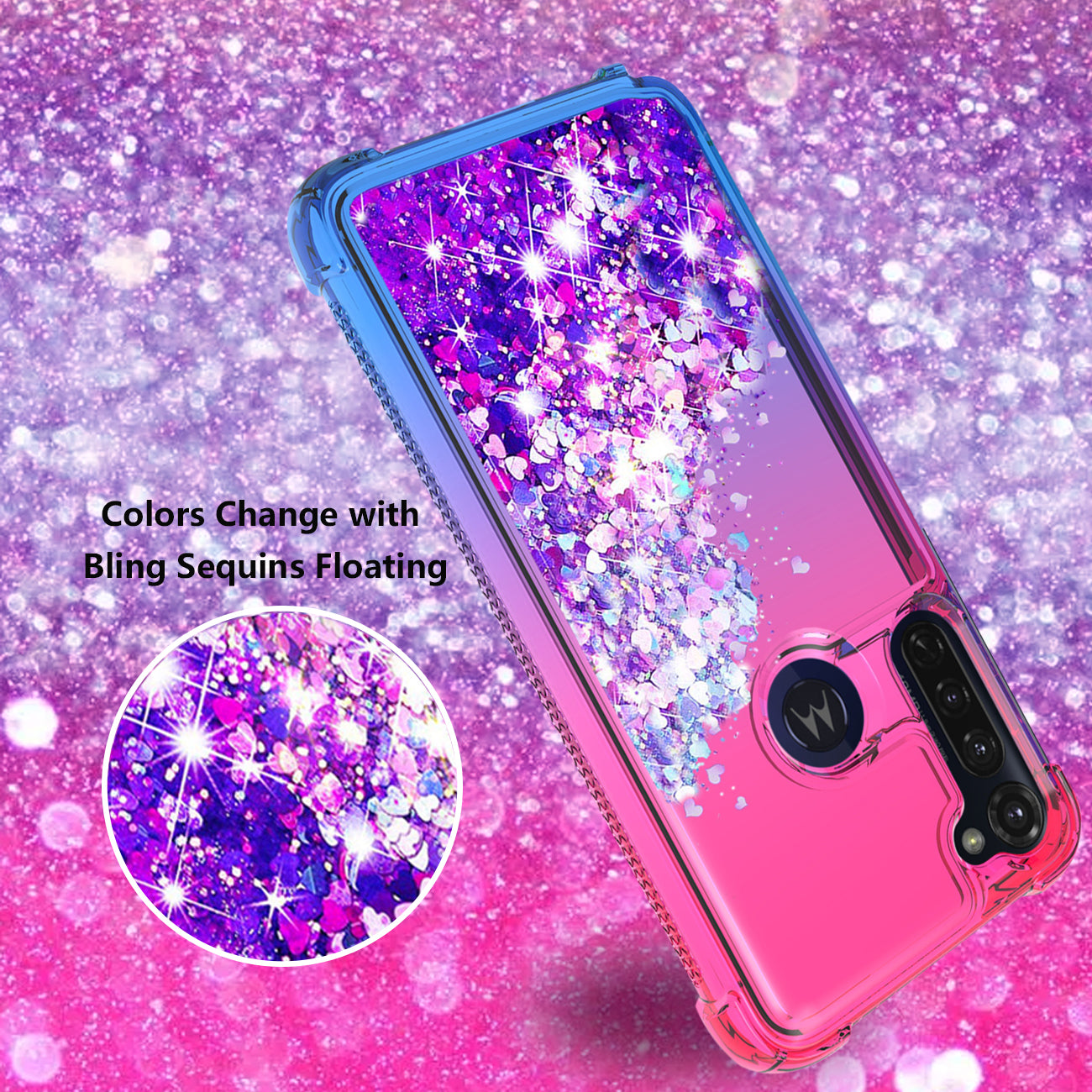 Case Bumper Shiny Flowing Glitter Liquid Motorola G Stylus Pink Color
