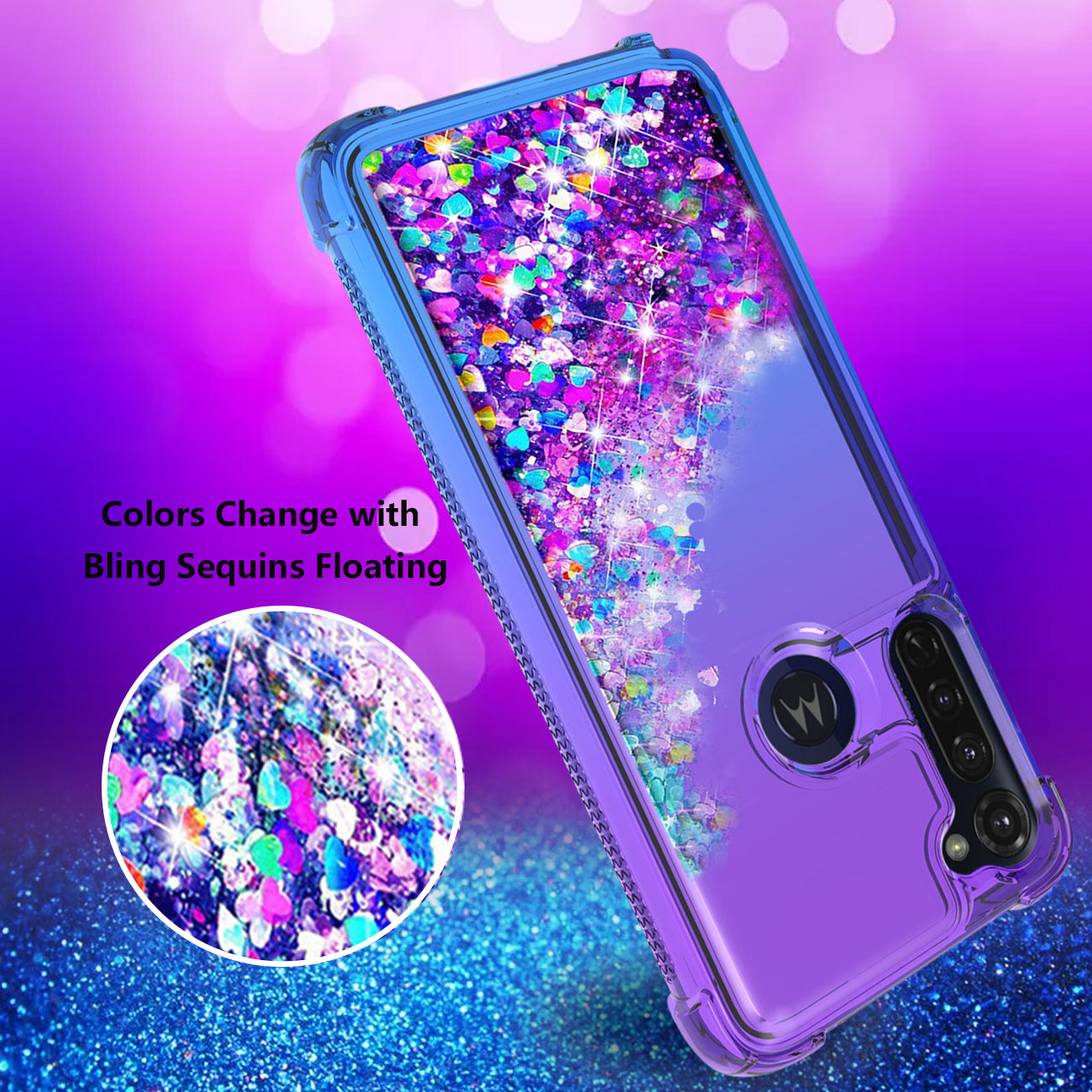 Case Bumper Shiny Flowing Glitter Liquid Motorola G Stylus Purple Color