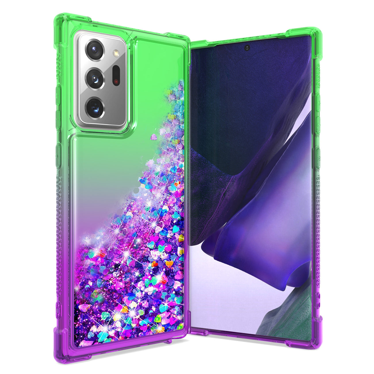 Case Bumper Shiny Flowing Glitter Liquid Samsung Galaxy Note 20 Ultra Green Color