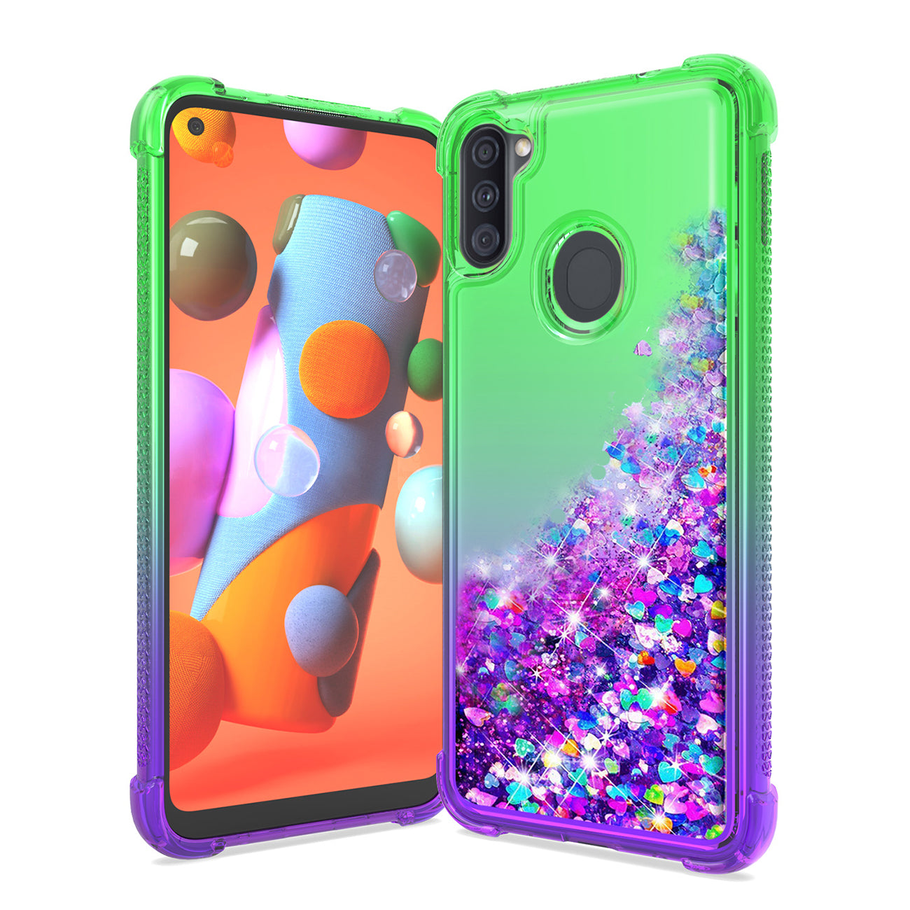 Case Bumper Shiny Flowing Glitter Liquid Samsung Galaxy A11 Green Color