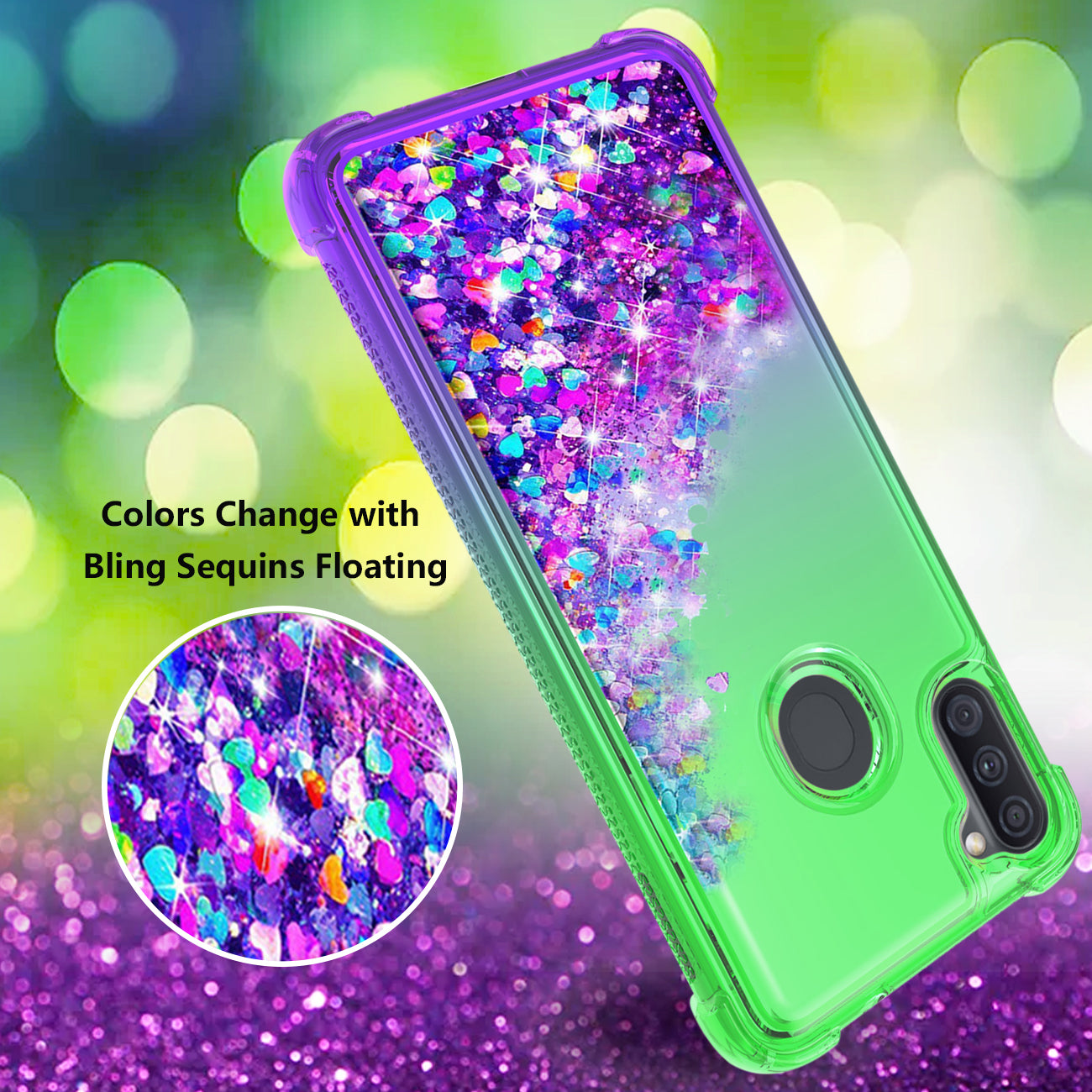 Case Bumper Shiny Flowing Glitter Liquid Samsung Galaxy A11 Green Color