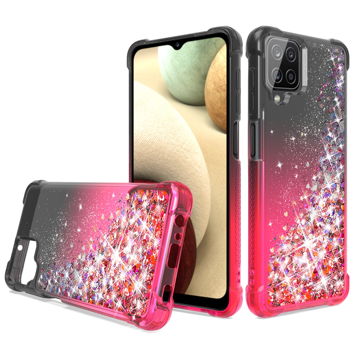 Shiny Flowing Glitter Liquid Bumper Case For Galaxy A12 5G In Black