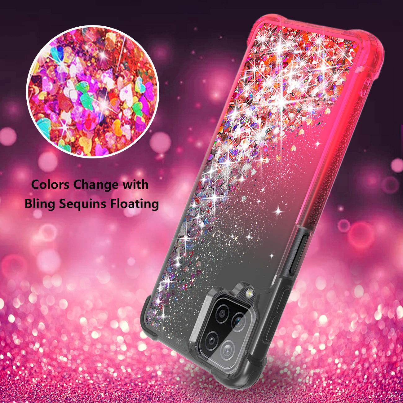 Shiny Flowing Glitter Liquid Bumper Case For Galaxy A12 5G In Black