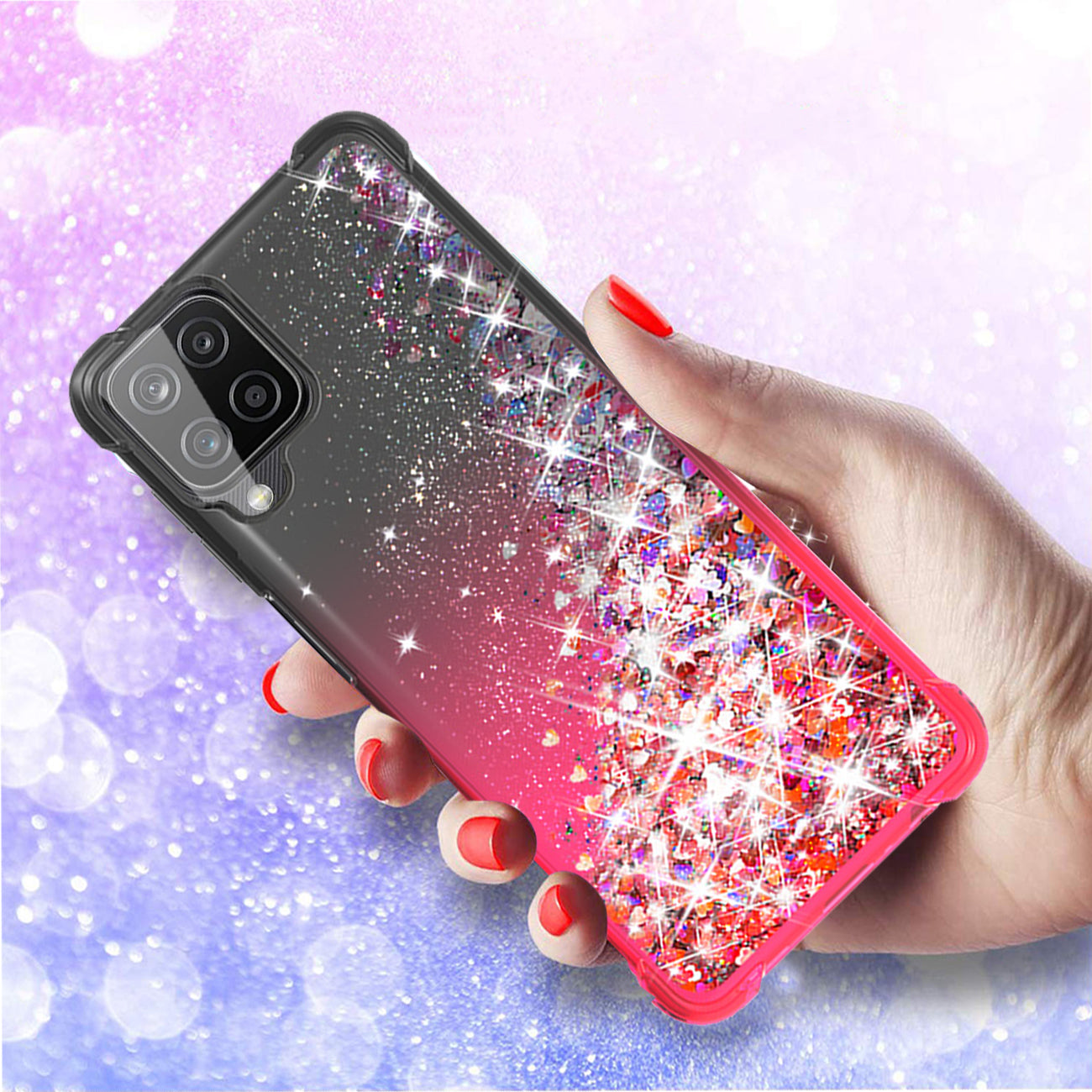 Shiny Flowing Glitter Liquid Bumper Case For Galaxy A12 5G In Black
