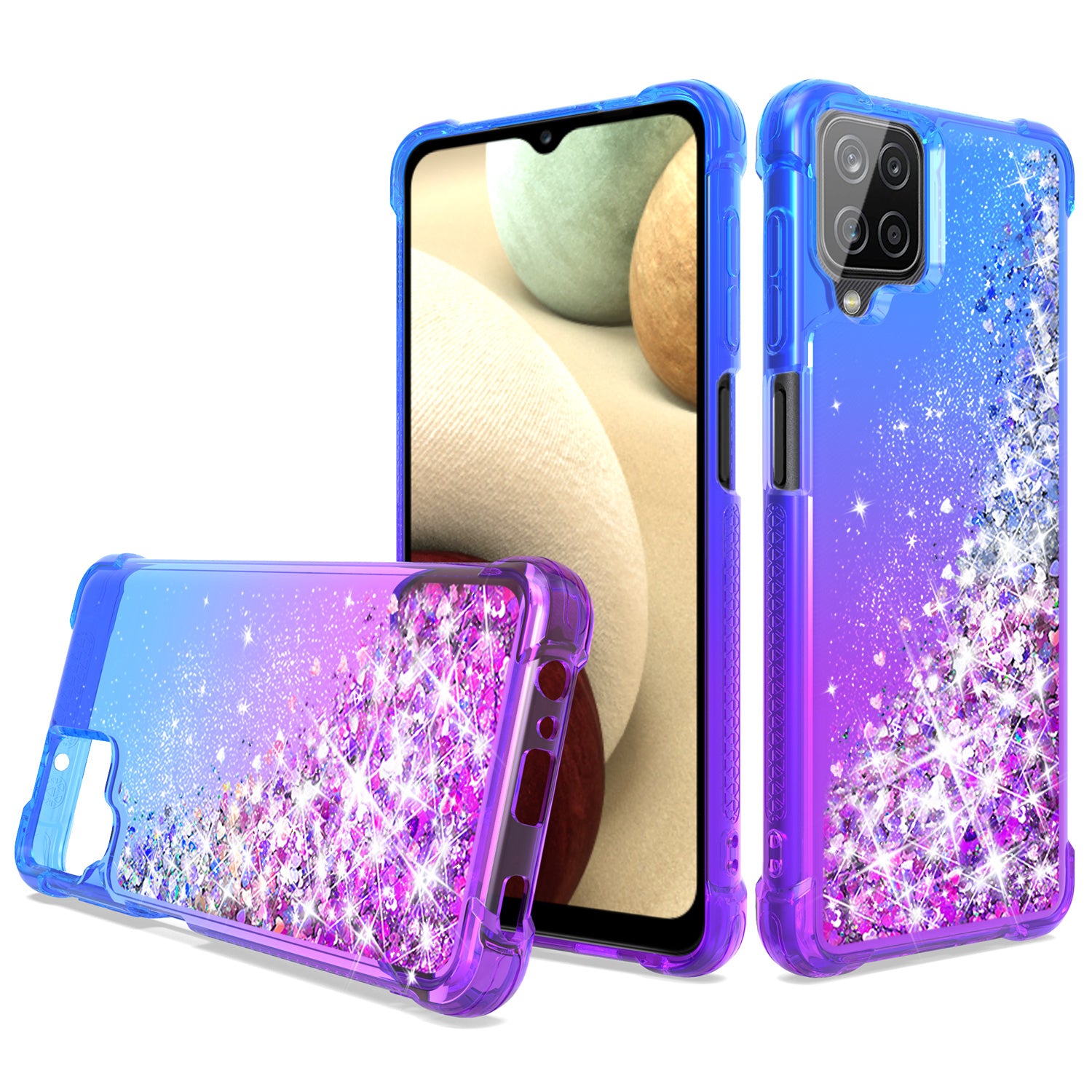 Shiny Flowing Glitter Liquid Bumper Case For Galaxy A12 5G In Blue
