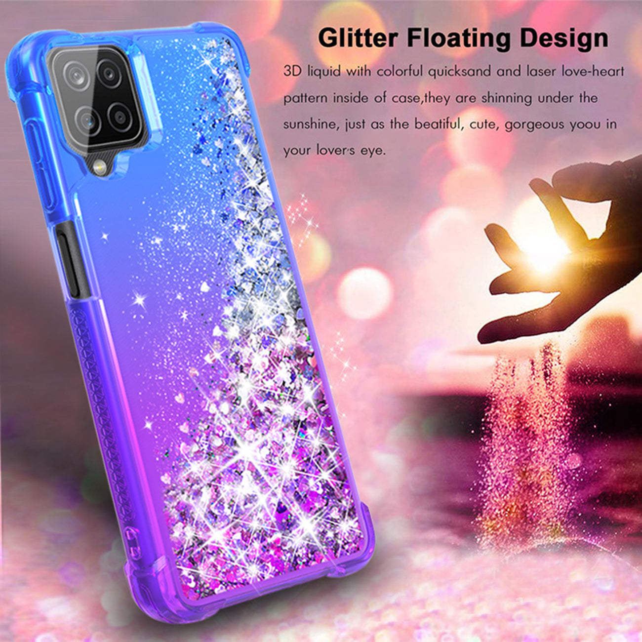 Shiny Flowing Glitter Liquid Bumper Case For Galaxy A12 5G In Blue
