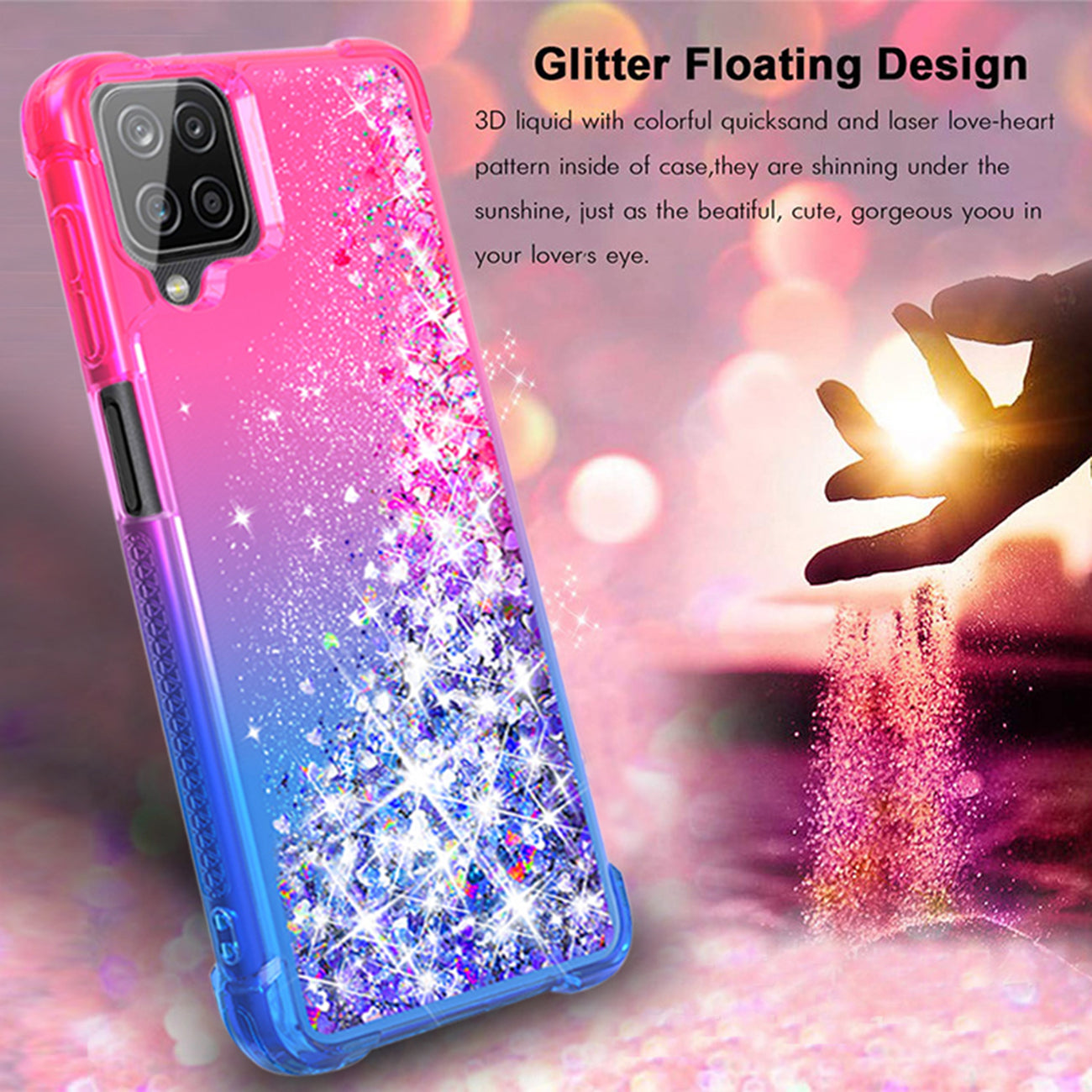 Shiny Flowing Glitter Liquid Bumper Case For Galaxy A12 5G In Pink