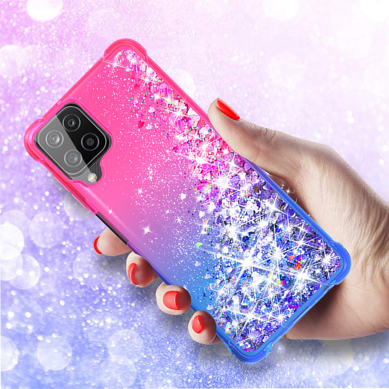 Shiny Flowing Glitter Liquid Bumper Case For Galaxy A12 5G In Pink