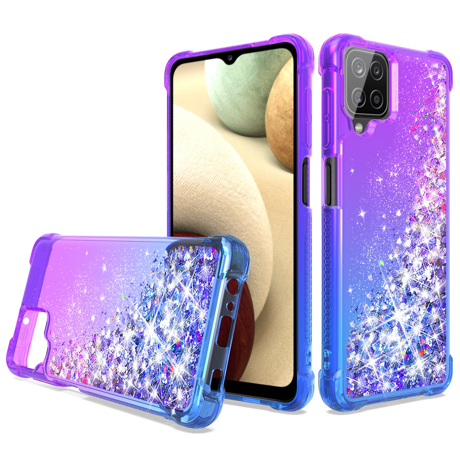 Shiny Flowing Glitter Liquid Bumper Case For Galaxy A12 5G In Purple