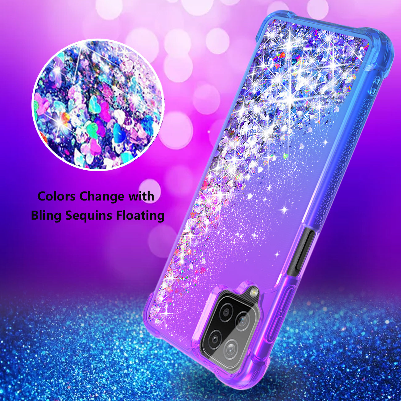 Shiny Flowing Glitter Liquid Bumper Case For Galaxy A12 5G In Purple