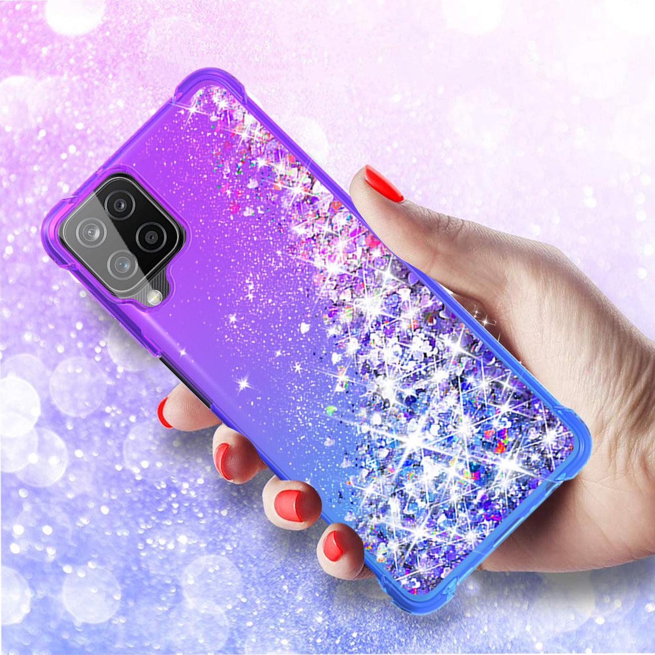 Shiny Flowing Glitter Liquid Bumper Case For Galaxy A12 5G In Purple