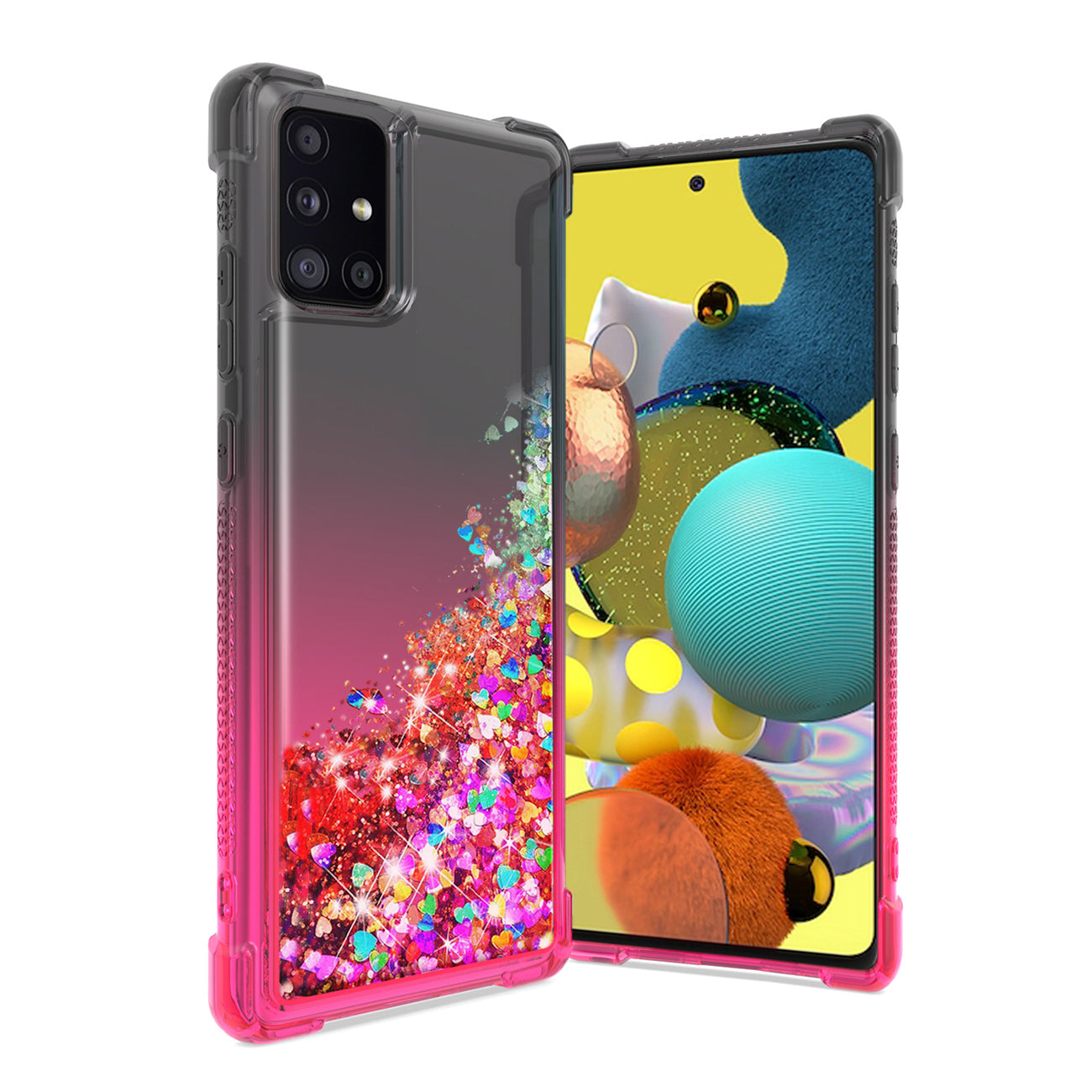 Case Bumper Shiny Flowing Glitter Liquid Samsung Galaxy A51 5G Black Color