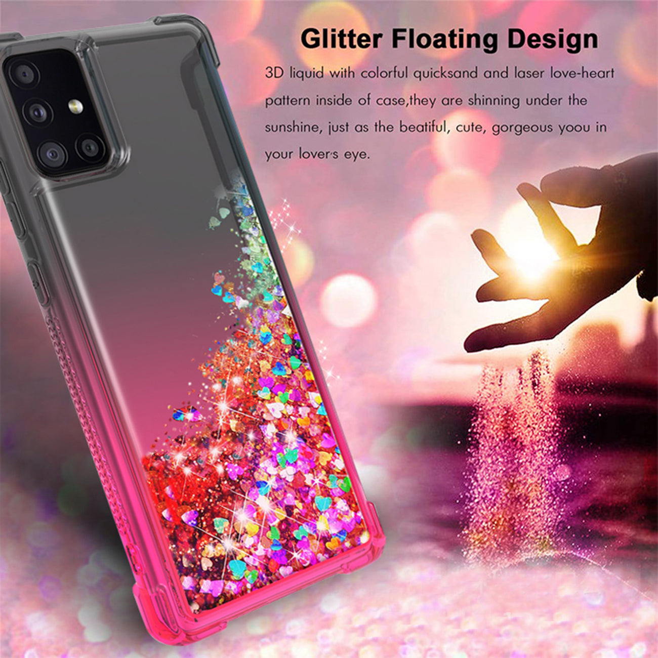 Case Bumper Shiny Flowing Glitter Liquid Samsung Galaxy A51 5G Black Color