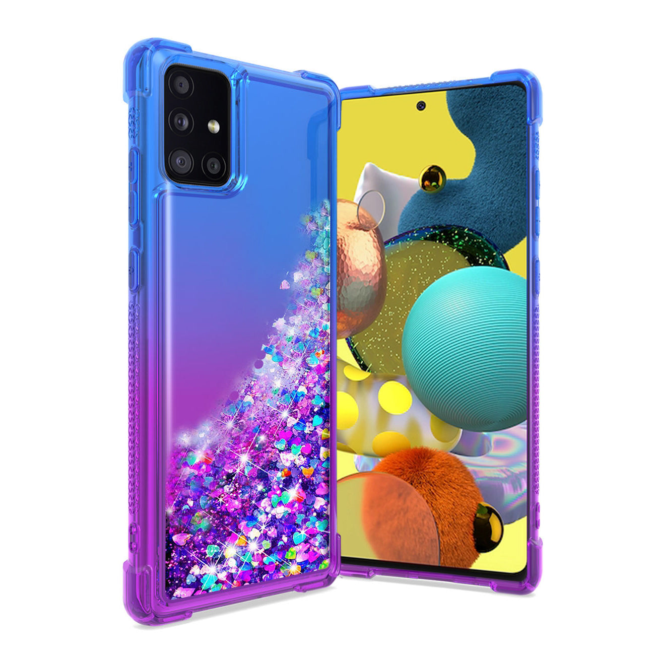Case Bumper Shiny Flowing Glitter Liquid Samsung Galaxy A51 5G Blue Color