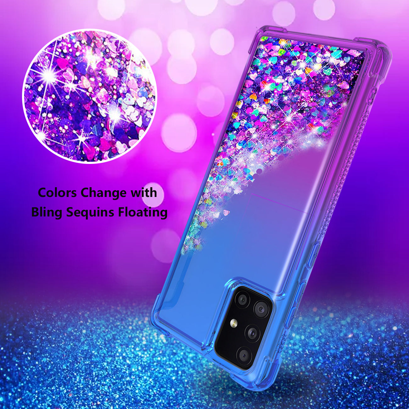 Case Bumper Shiny Flowing Glitter Liquid Samsung Galaxy A51 5G Blue Color