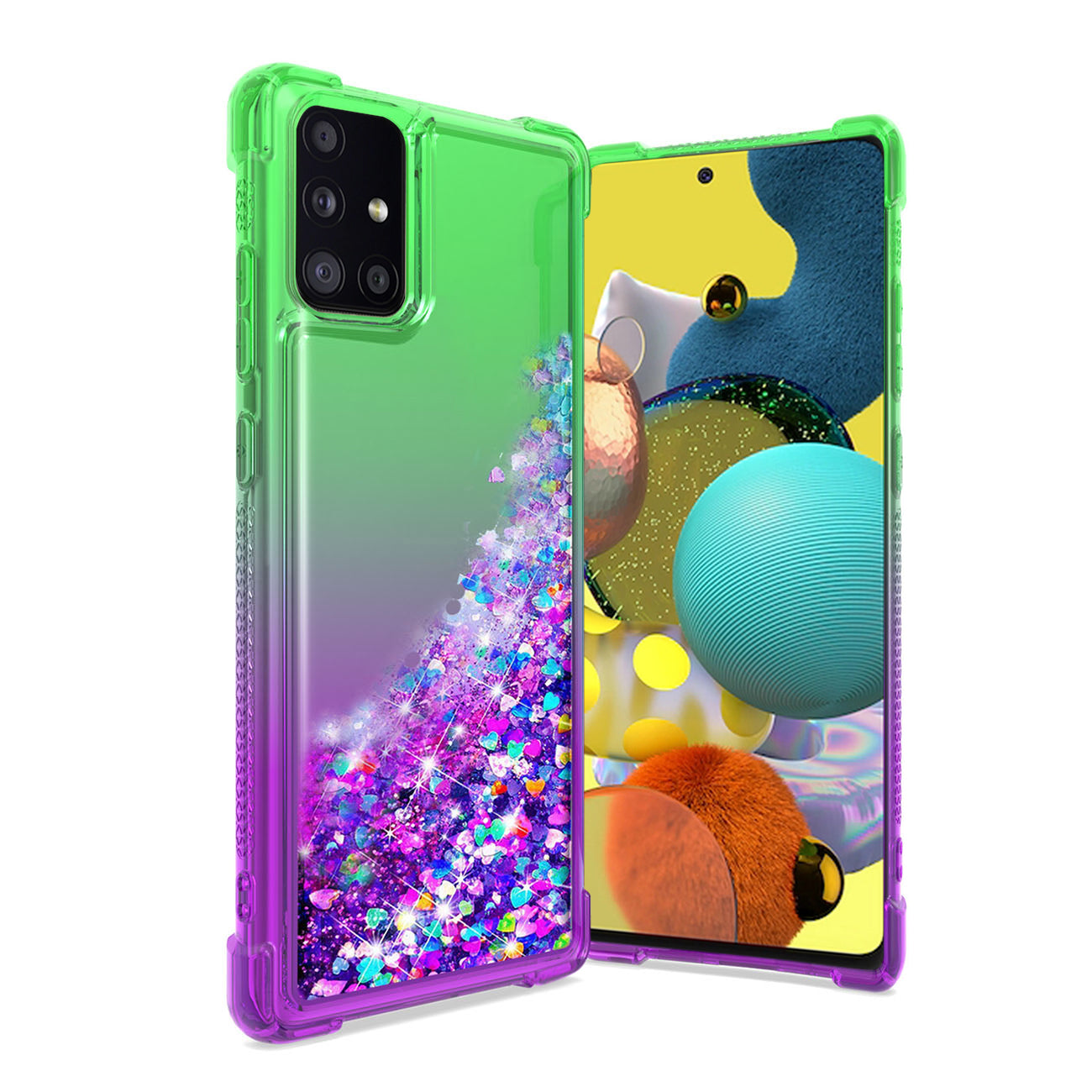 Case Bumper Shiny Flowing Glitter Liquid Samsung Galaxy A51 5G Green Color