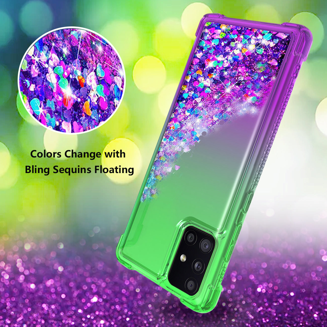 Shiny Flowing Glitter Liquid Bumper Case For SAMSUNG GALAXY A51 5G In Green
