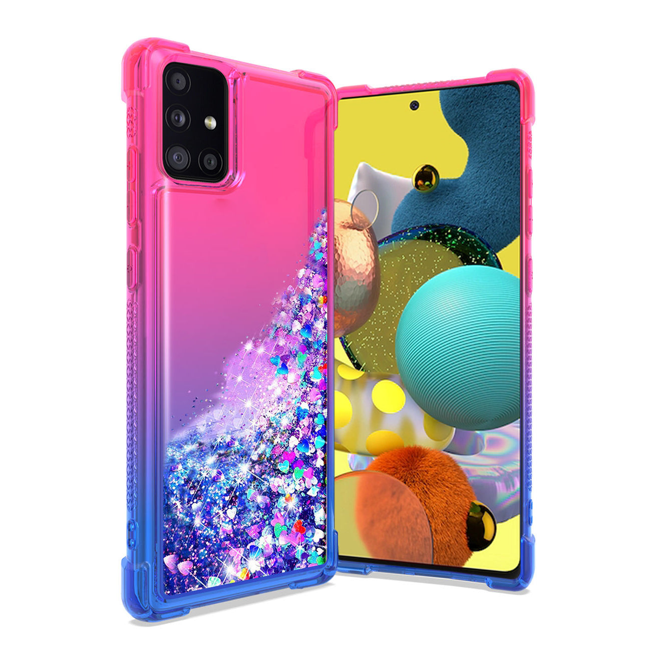 Case Bumper Shiny Flowing Glitter Liquid Samsung Galaxy A51 5G Pink Color