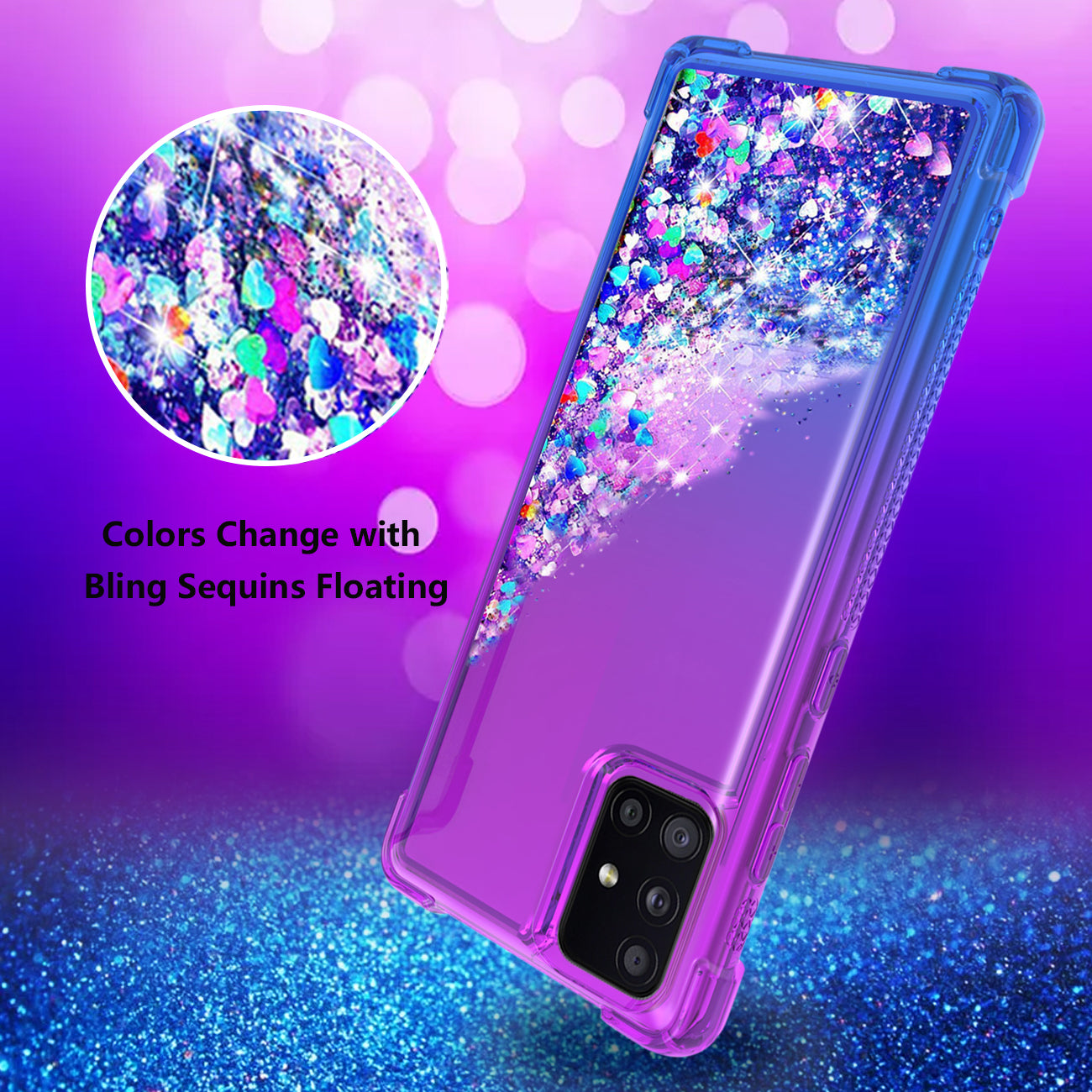 Case Bumper Shiny Flowing Glitter Liquid Samsung Galaxy A51 5G Purple Color