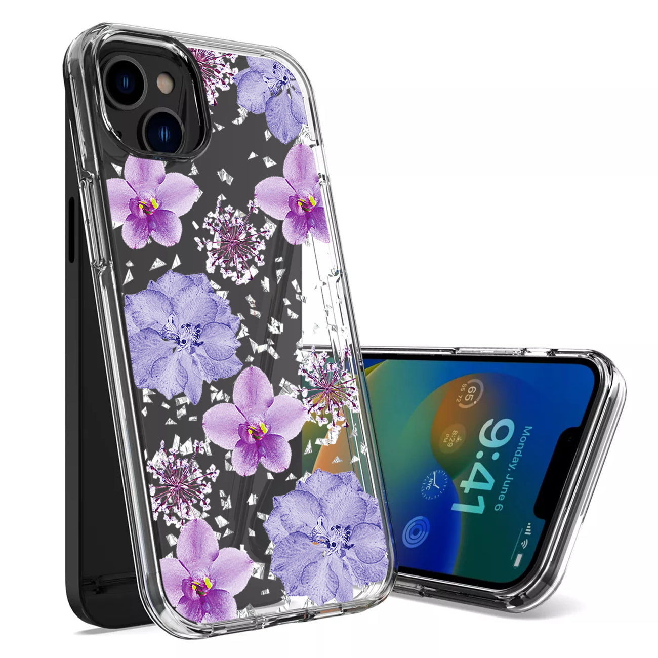Pressed dried flower Design Phone case For iPhone 14 /13 In Purple