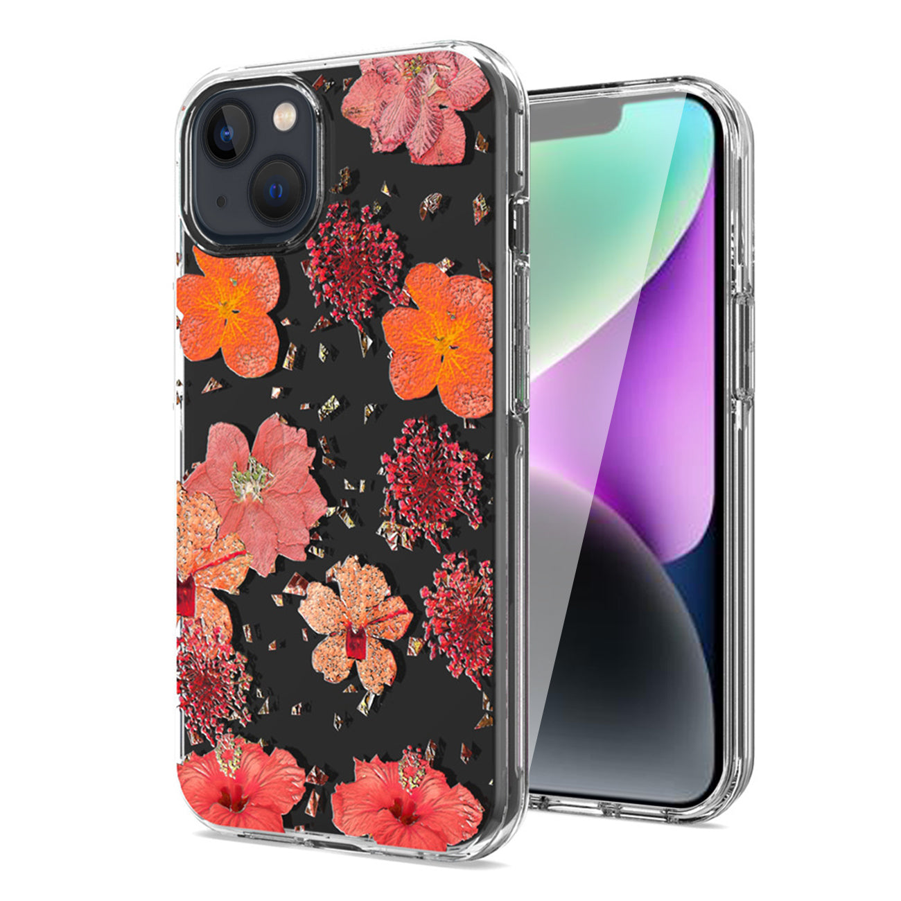 Pressed dried flower Design Phone case For iPhone 14 Plus In Red