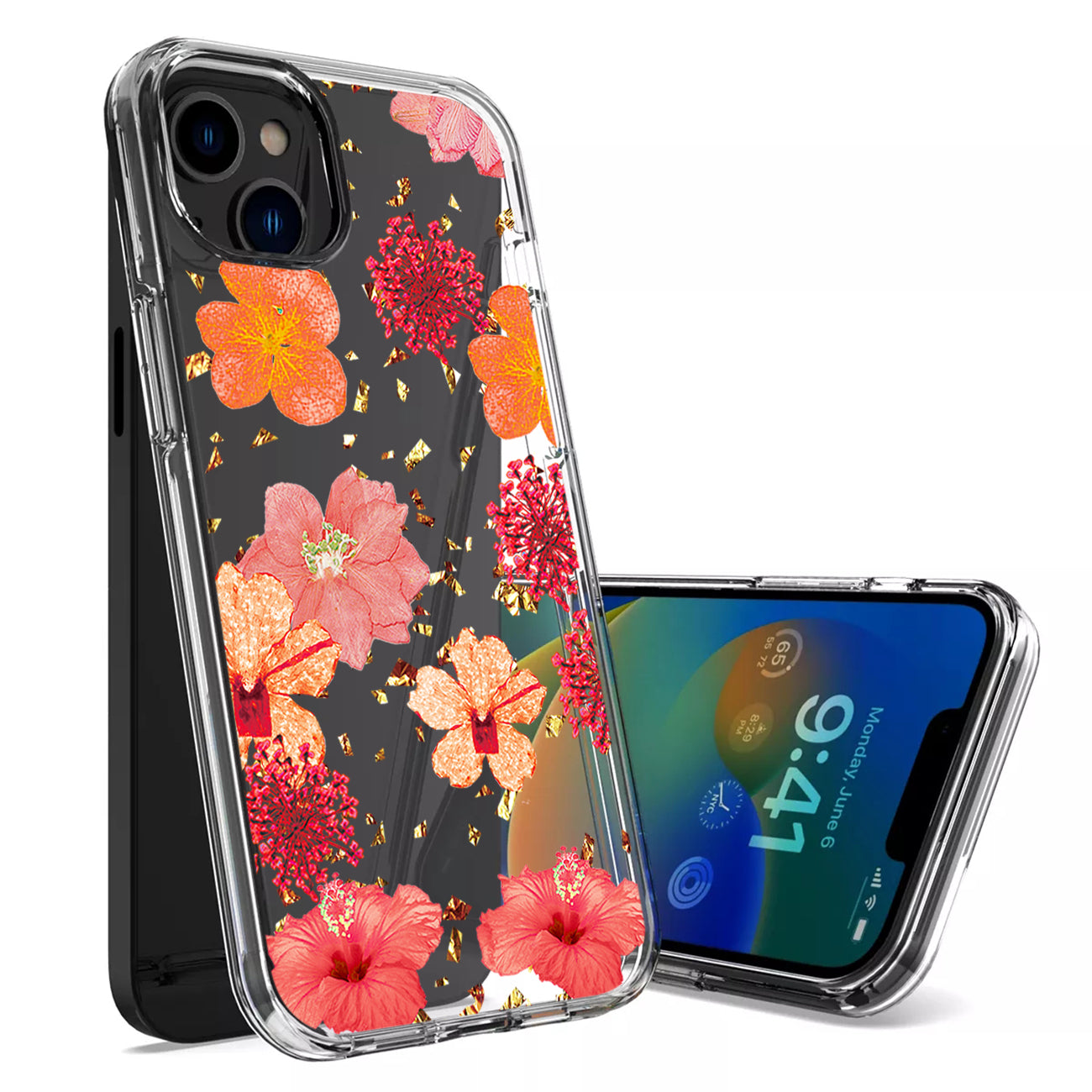 Pressed dried flower Design Phone case For iPhone 14 Plus In Red