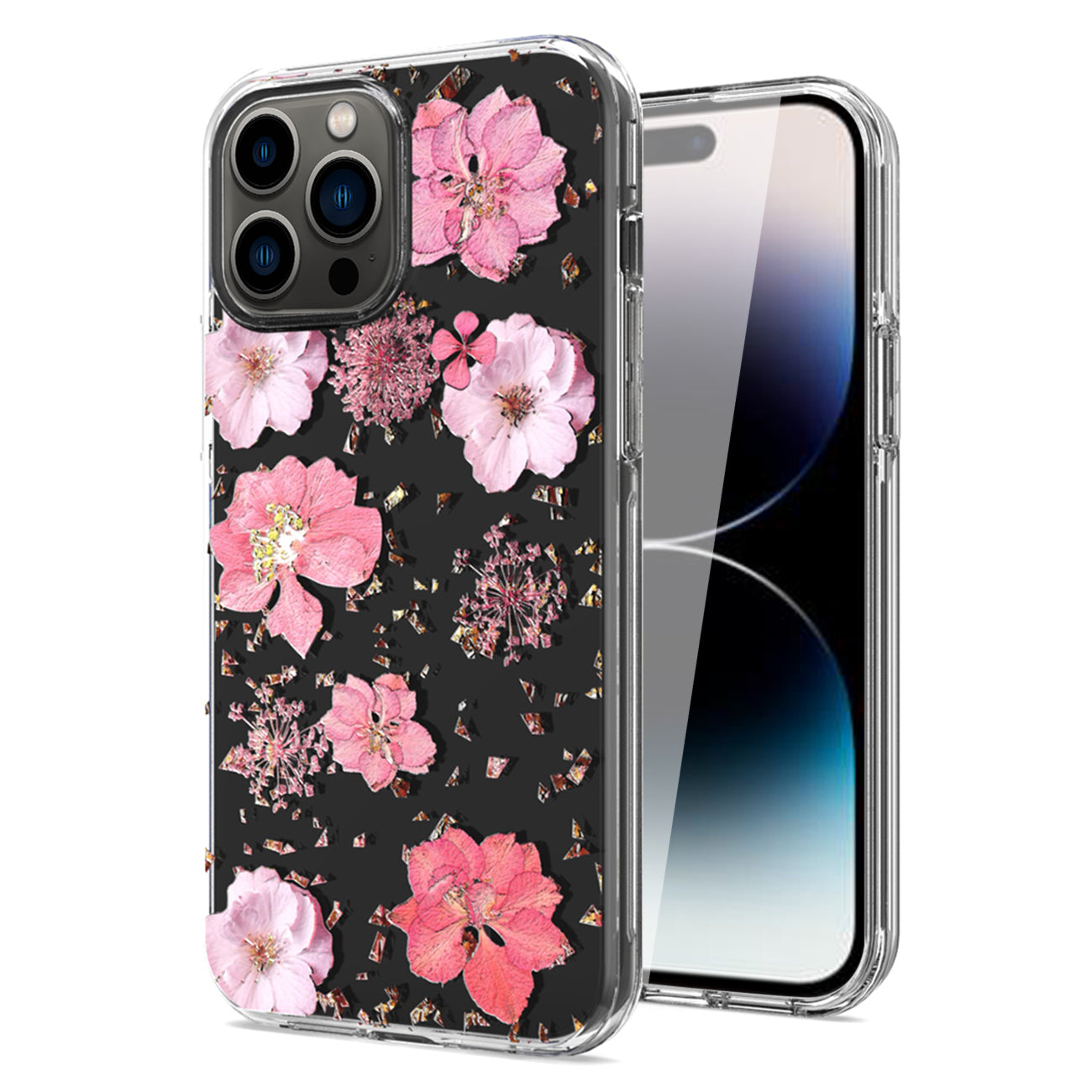 Pressed dried flower Design Phone case For iPhone 14 Pro Max In Pink