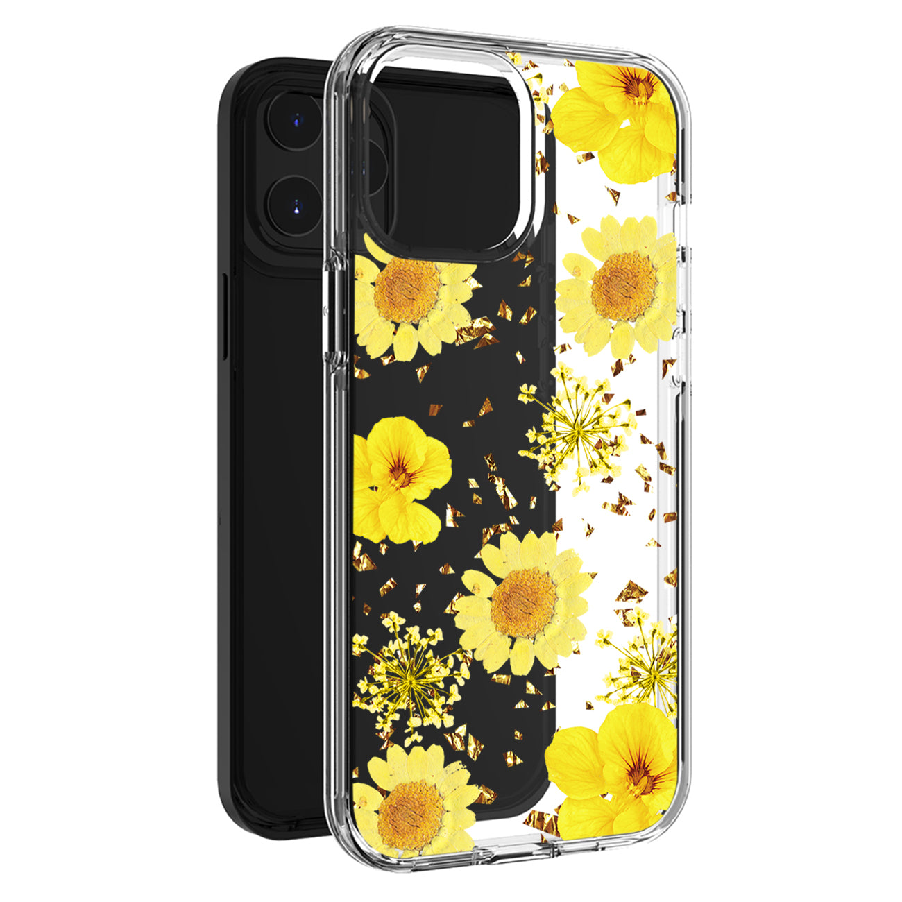Pressed dried flower Design Phone case For iPhone 14 Pro Max In Yellow