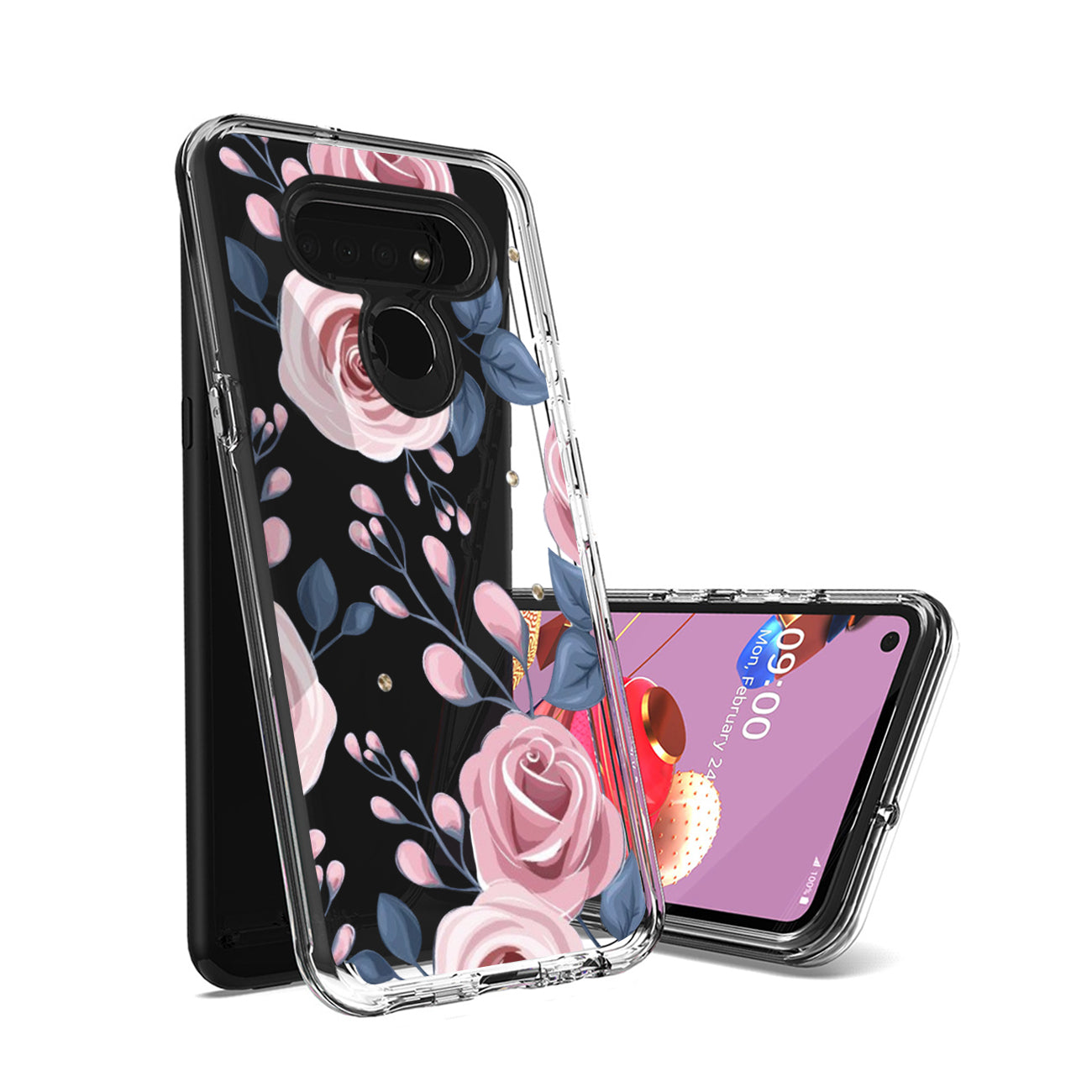 Phone Case Pressed Dried Flower Design LG K51 Rose Gold Color