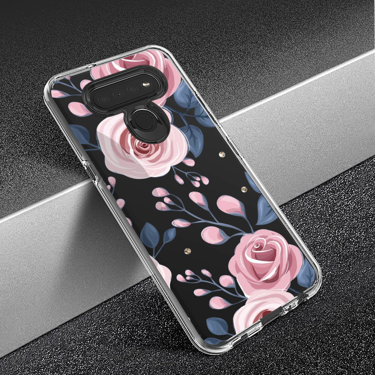 Phone Case Pressed Dried Flower Design LG K51 Rose Gold Color
