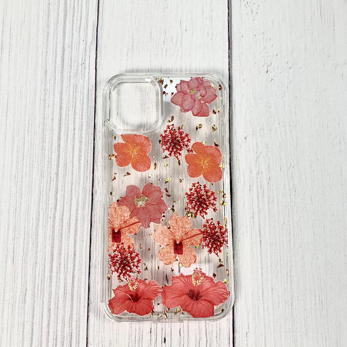 Phone Case Pressed Dried Flower Design LG K61 / K51s / K41s Red Color