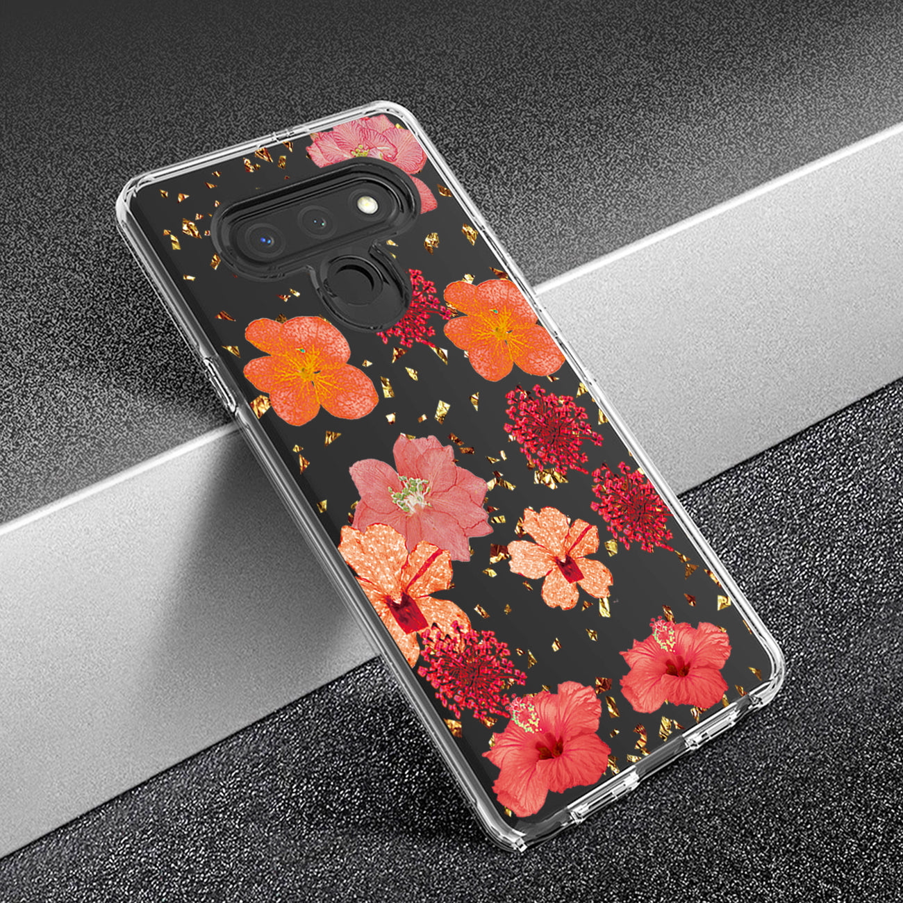 Phone Case Pressed Dried Flower Design LG Stylo 6 Red Color
