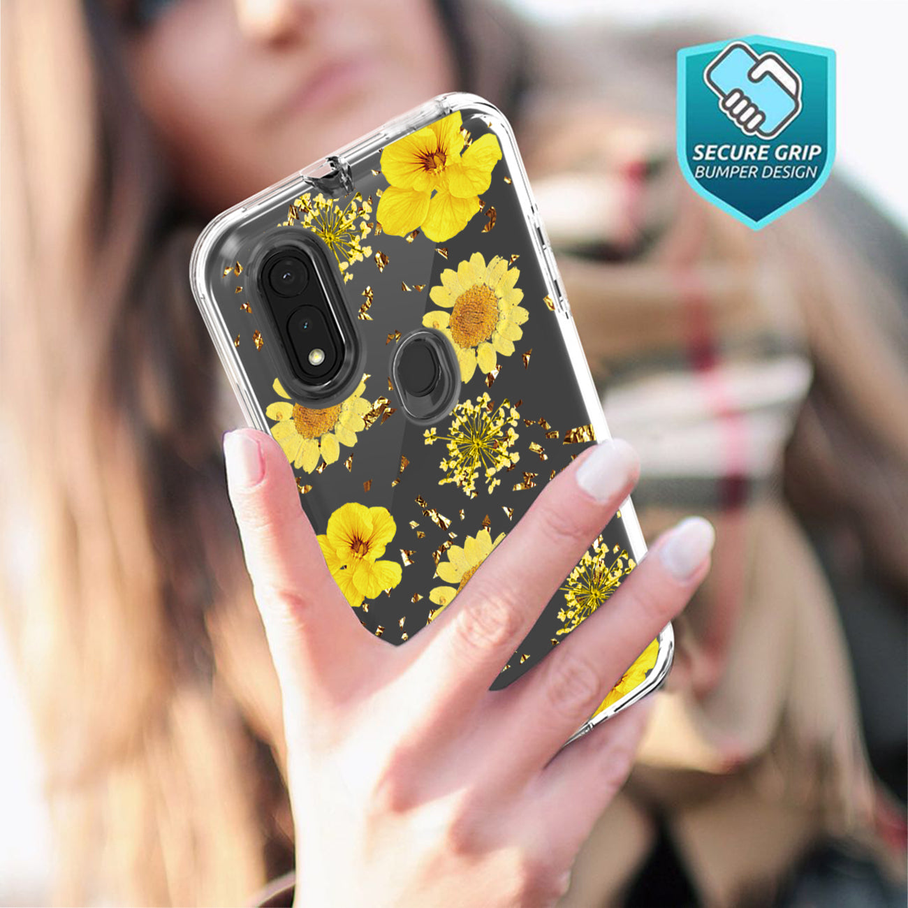 Phone Case Pressed Dried Flower Design Motorola E7 (2020) Yellow Color