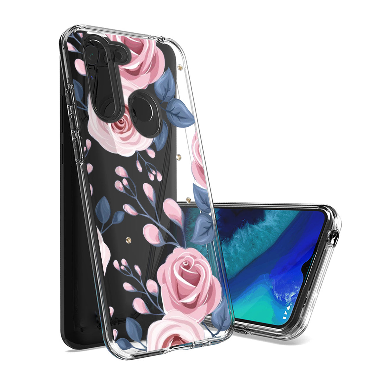 Phone Case Pressed Dried Flower Design Motorola G8 Fast Rose Gold Color