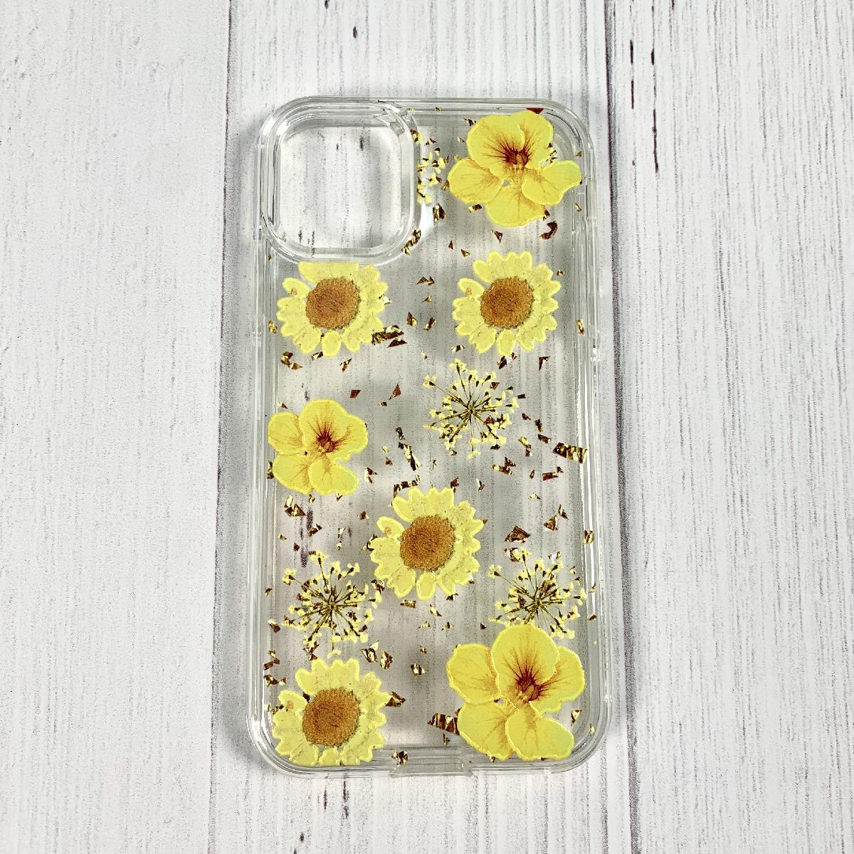 Phone Case Pressed Dried Flower Design Motorola G8 Fast Yellow Color