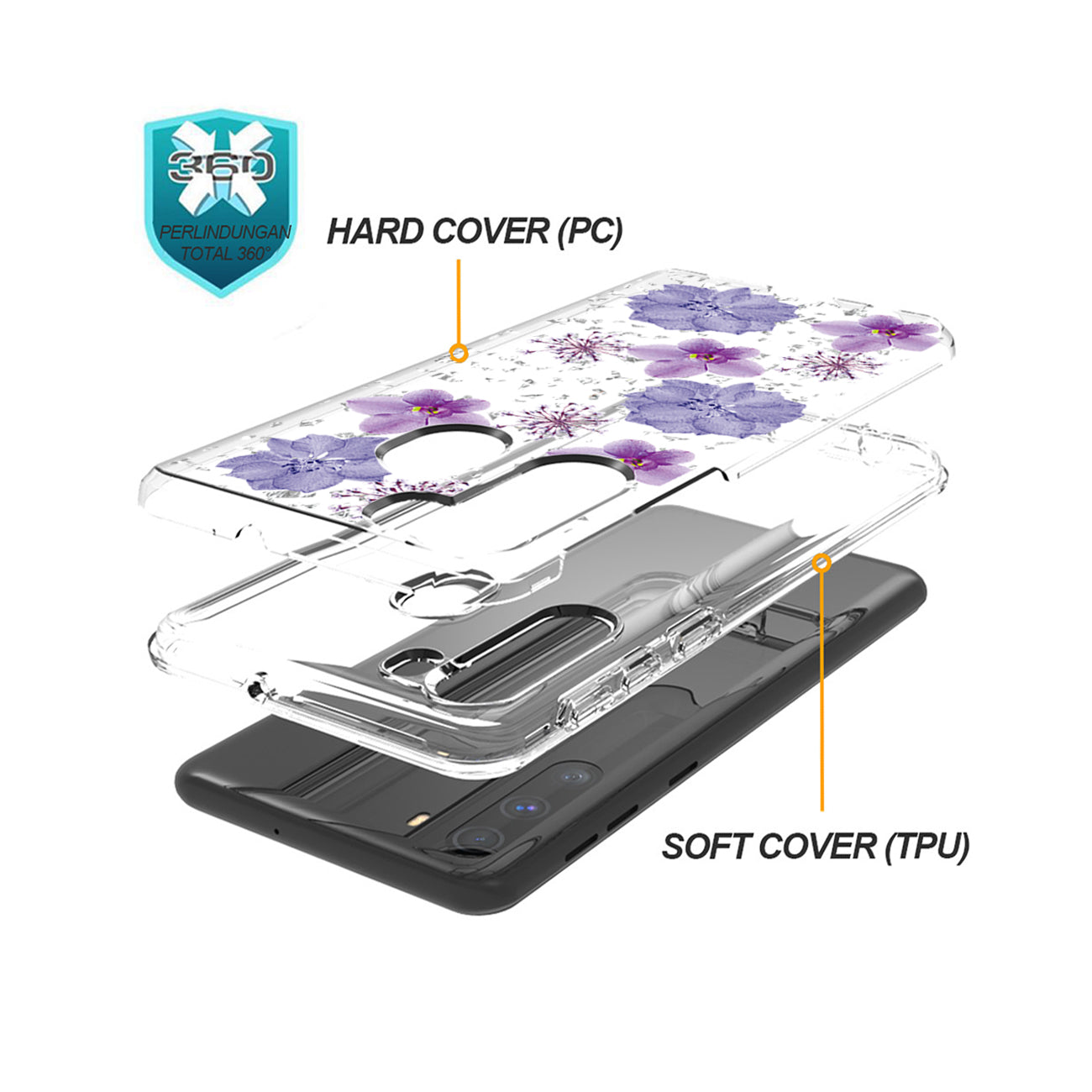 Phone Case Pressed Dried Flower Motorola G Stylus Purple Color