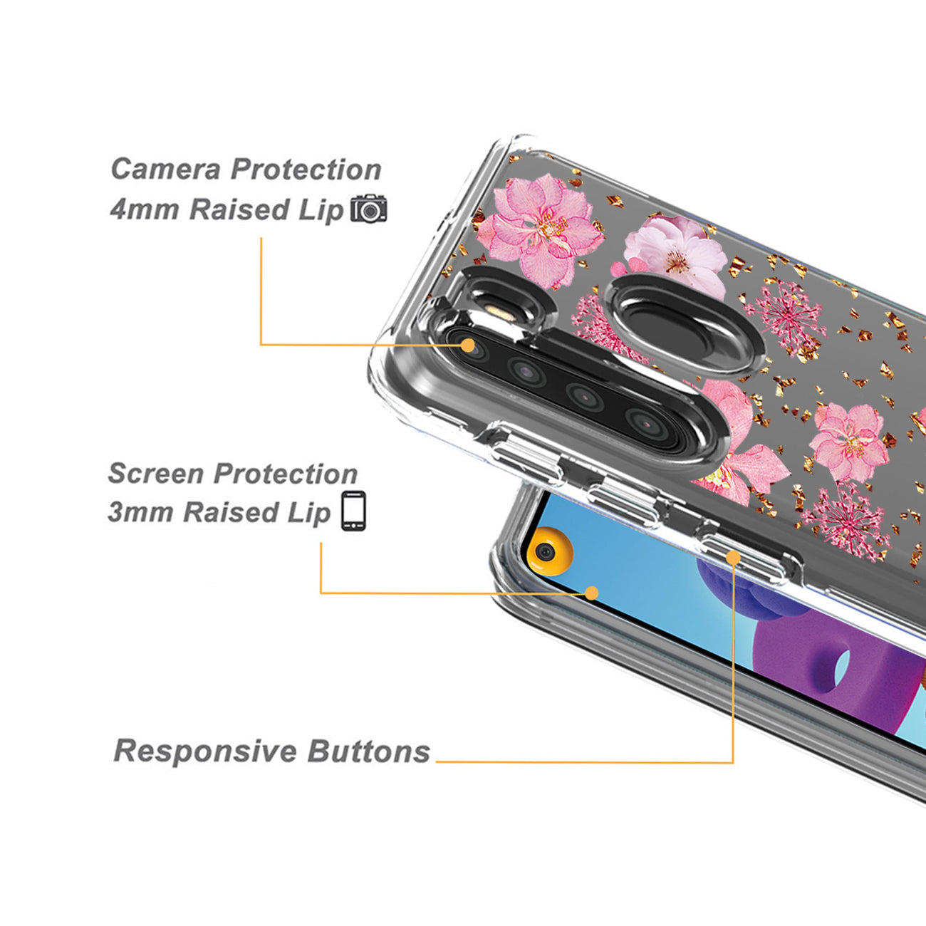 Pressed dried flower Design Phone case for SAMSUNG GALAXY A21 in Pink