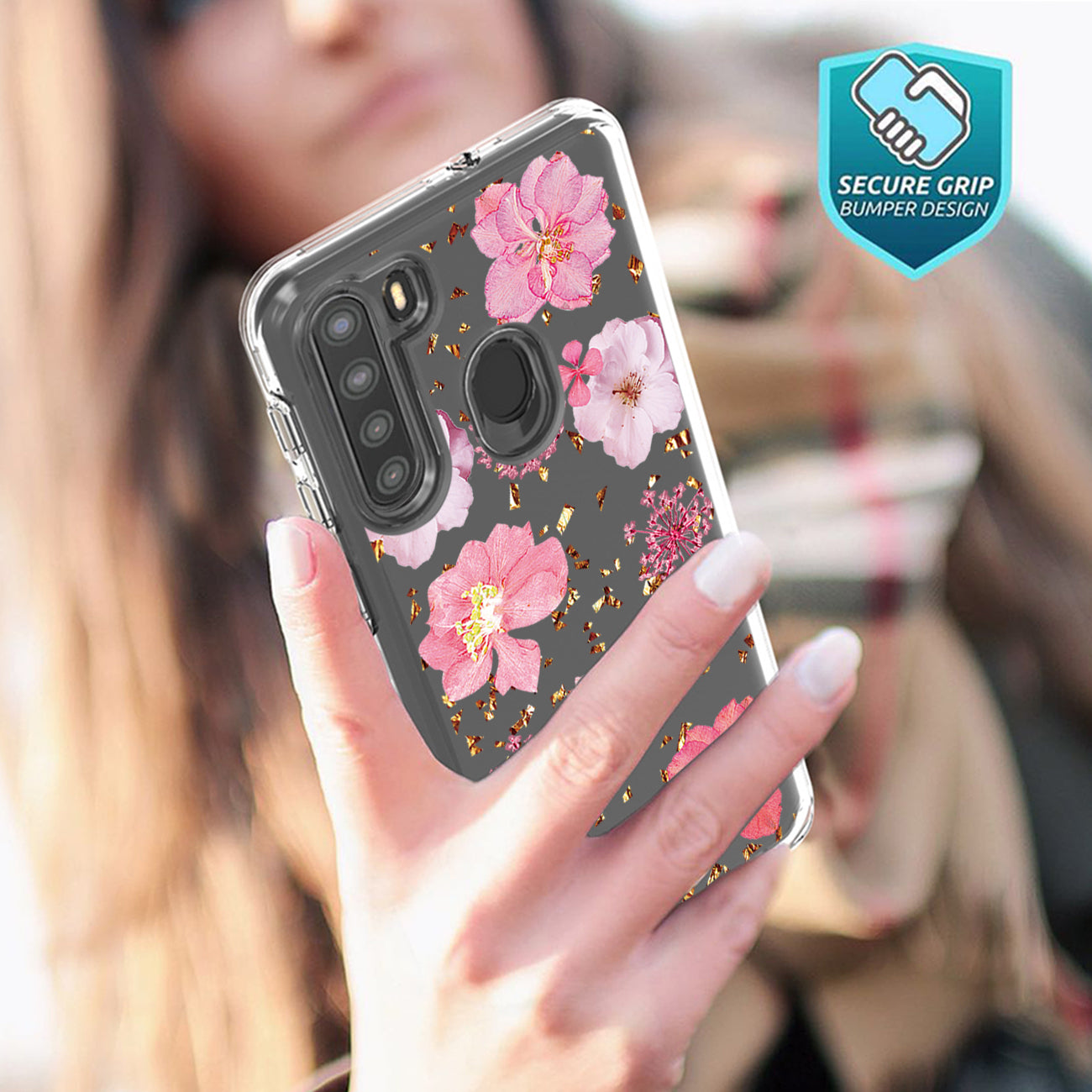 Pressed dried flower Design Phone case for SAMSUNG GALAXY A21 in Pink