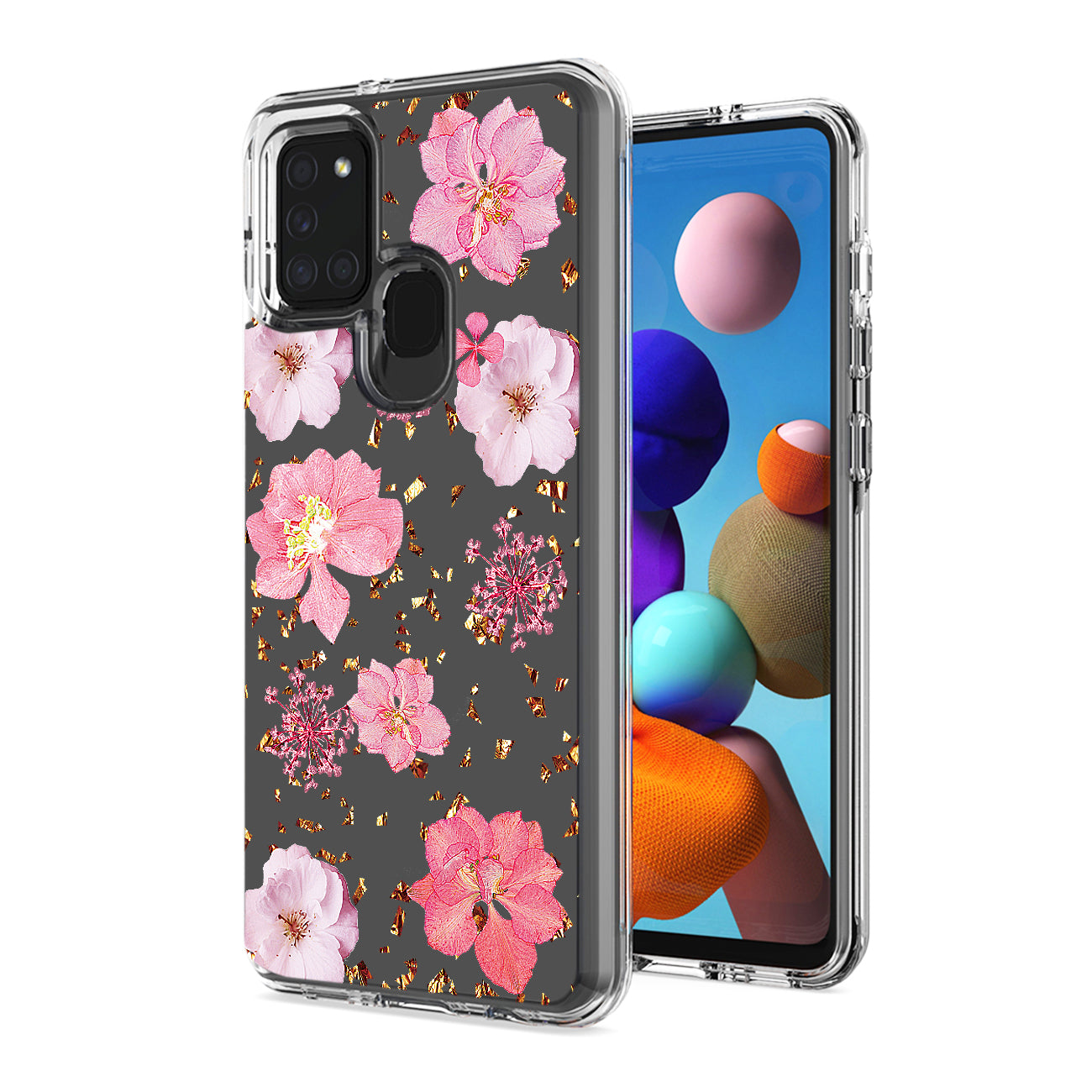 Phone Case Pressed Dried Flower Design Samsung Galaxy A21S Pink Color