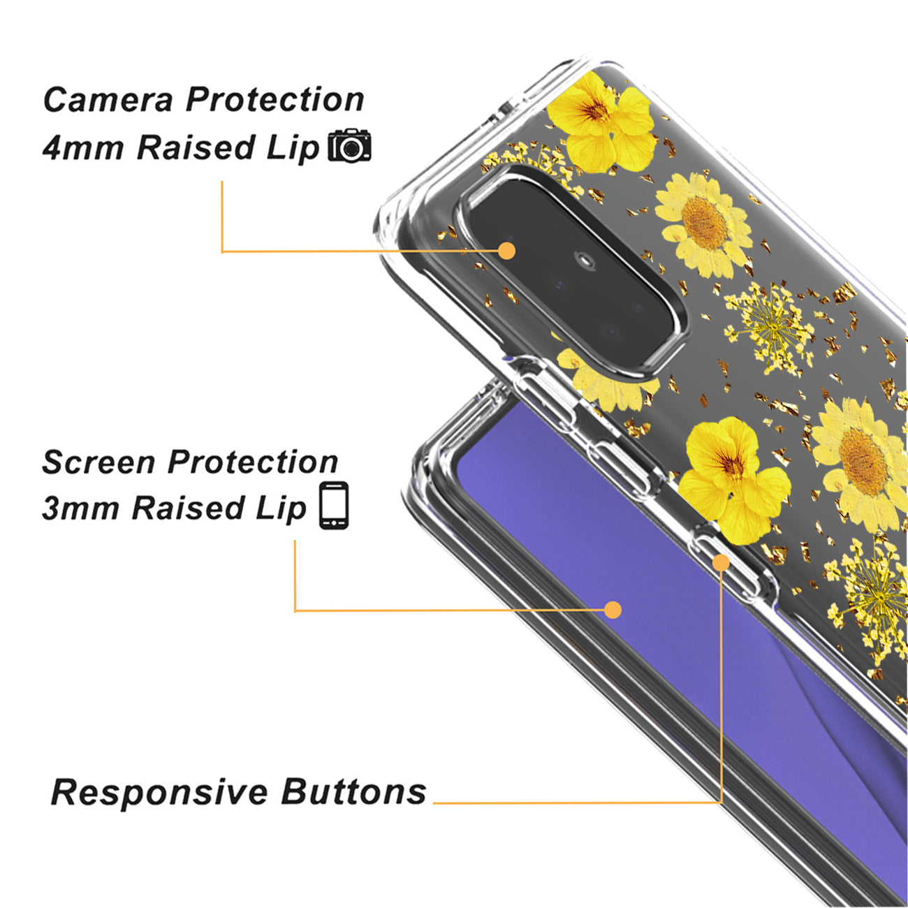 Pressed dried flower Design Phone case for SAMSUNG GALAXY A51 5G In Yellow
