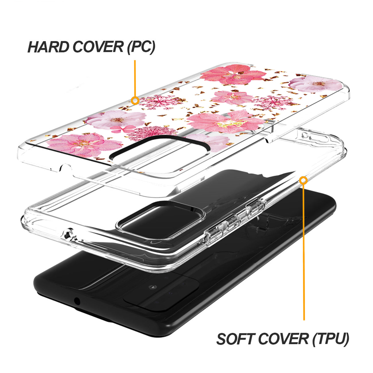 Pressed dried flower Design Phone case for SAMSUNG GALAXY A81/Note 10 Lite/M60S In Pink