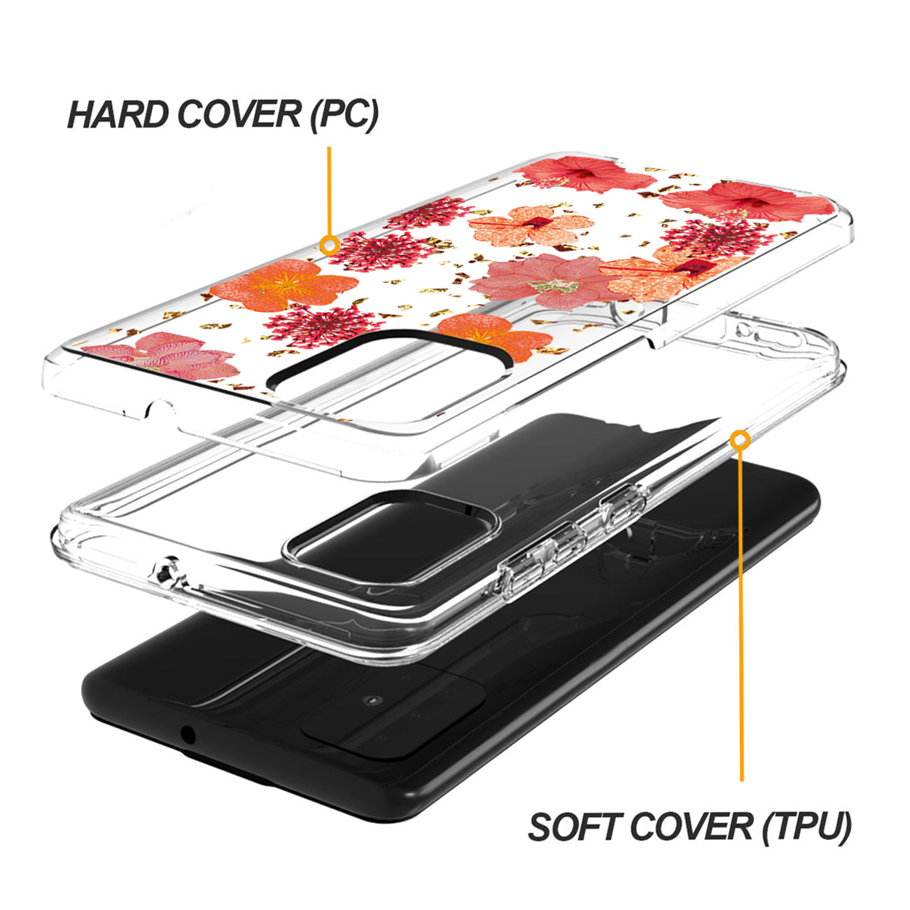 Pressed dried flower Design Phone case for SAMSUNG GALAXY A81/Note 10 Lite/M60S In Red