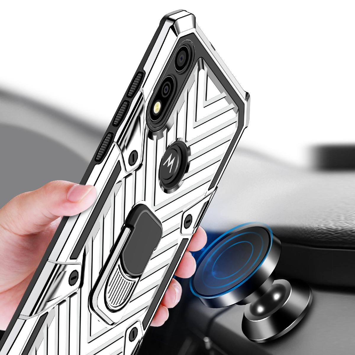 Case Kickstand Anti-Shock And Anti Falling Motorola E7 Silver Color