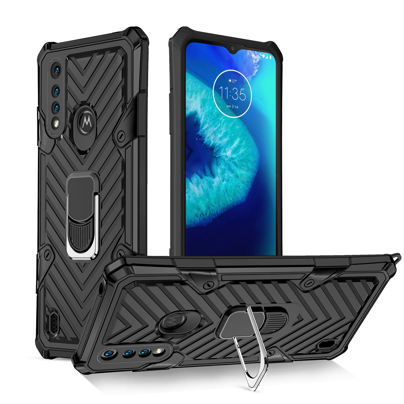 Case Kickstand Anti-Shock And Anti Falling Moto G8 Power Lite Black Color
